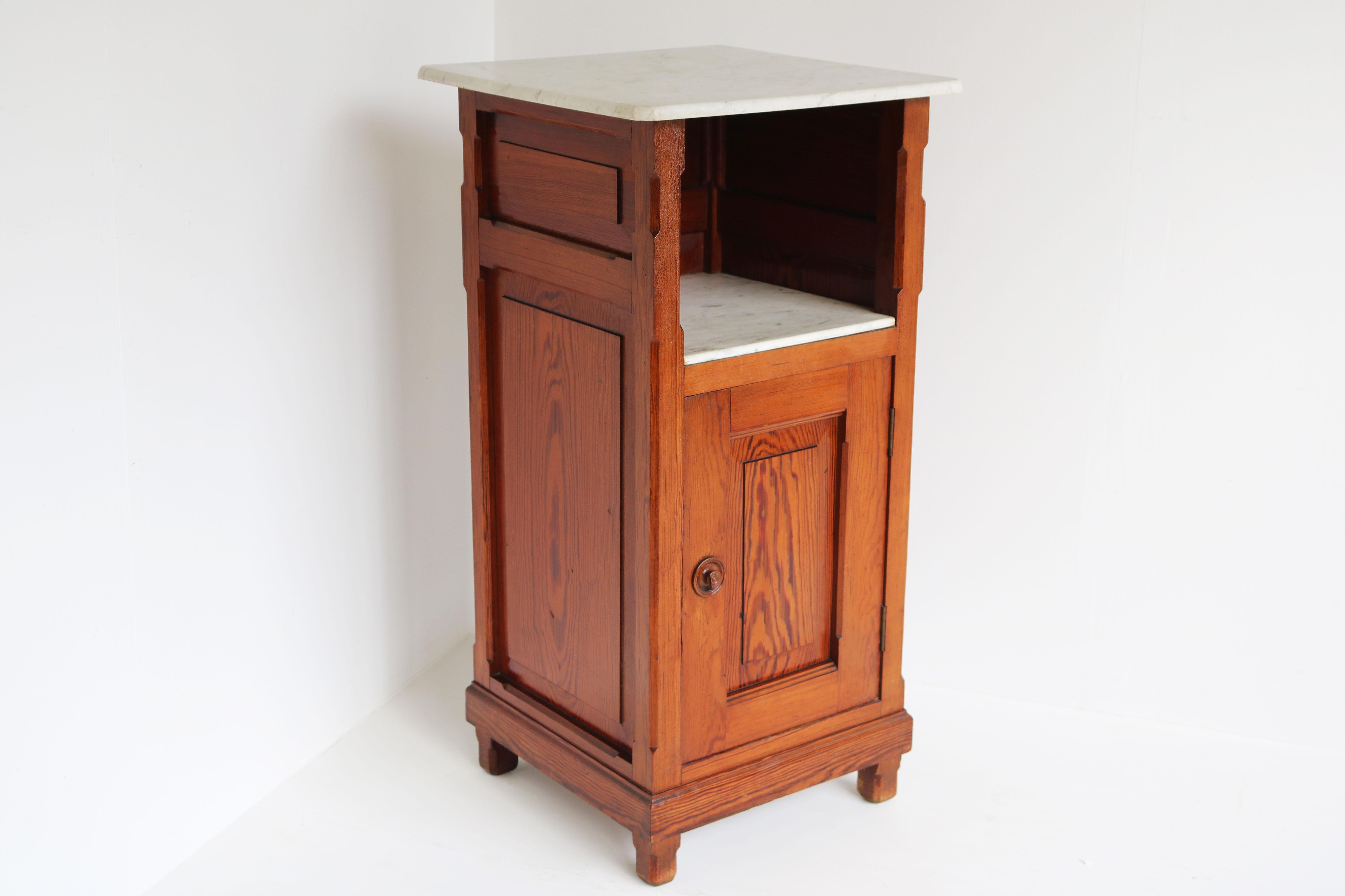 Antique 19th Century Night Stand / Cabinet Solid Pitchpine & Carrara Marble Tops For Sale 7