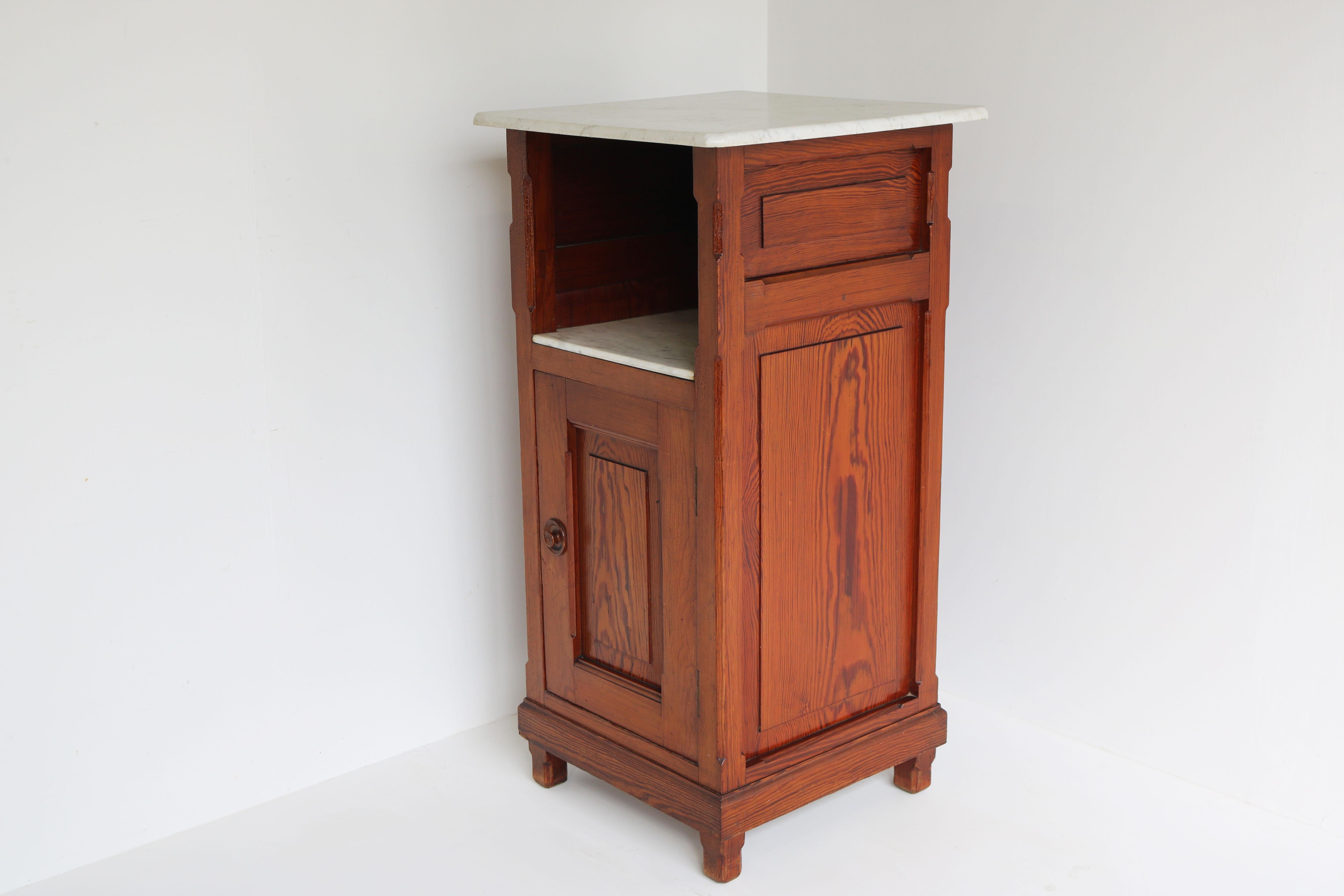 Antique 19th Century Night Stand / Cabinet Solid Pitchpine & Carrara Marble Tops For Sale 1