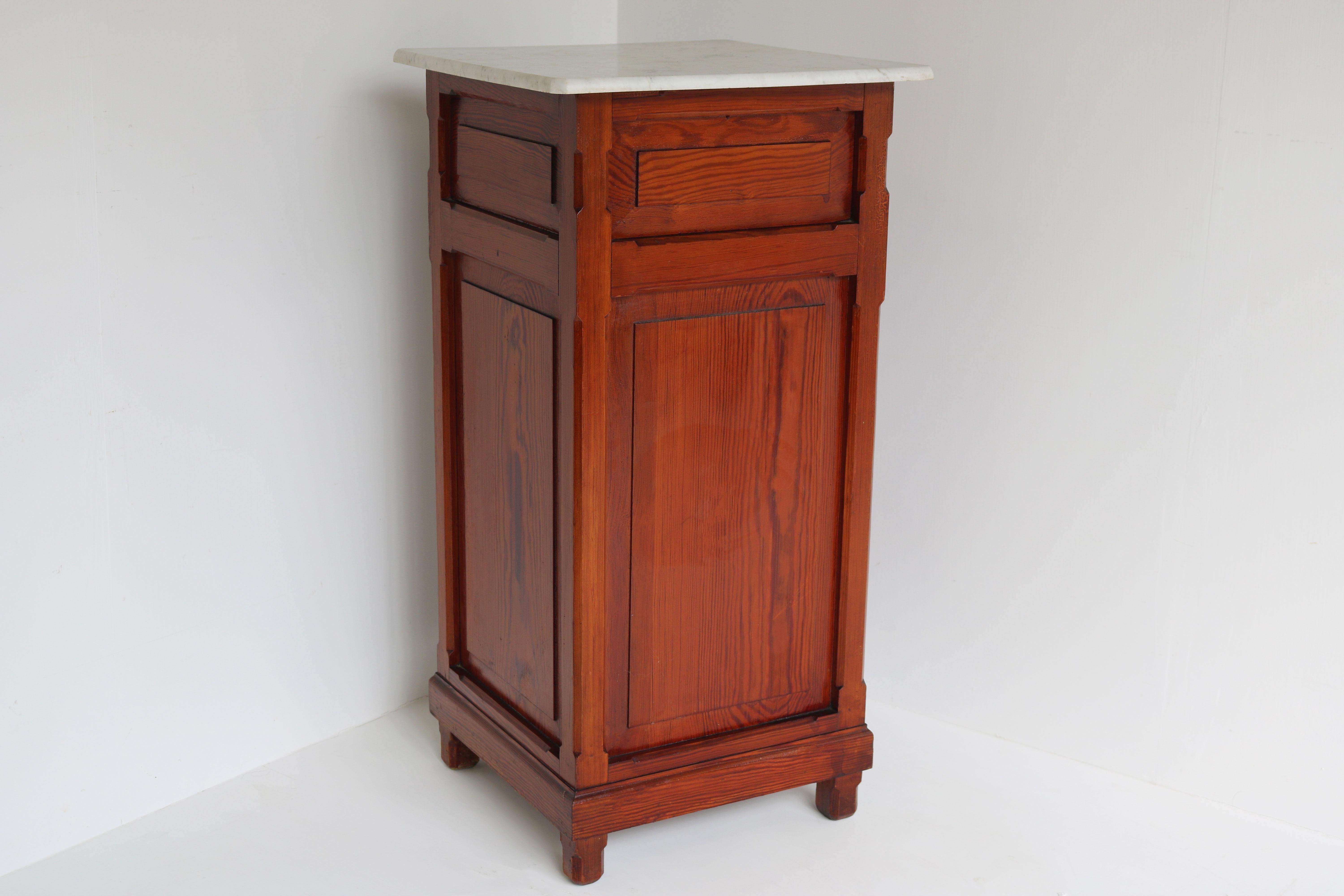 Antique 19th Century Night Stand / Cabinet Solid Pitchpine & Carrara Marble Tops For Sale 2