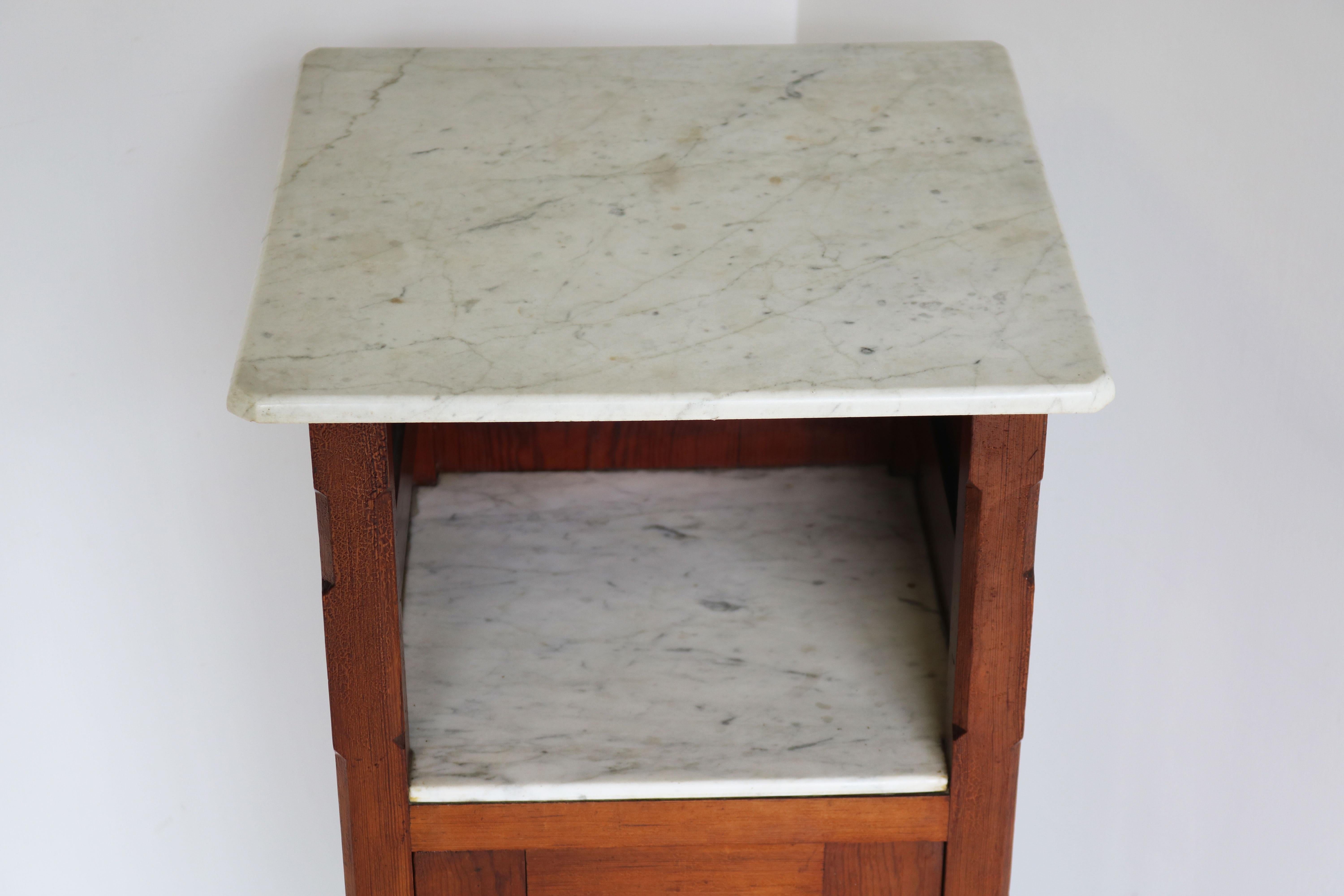 Antique 19th Century Night Stand / Cabinet Solid Pitchpine & Carrara Marble Tops For Sale 4