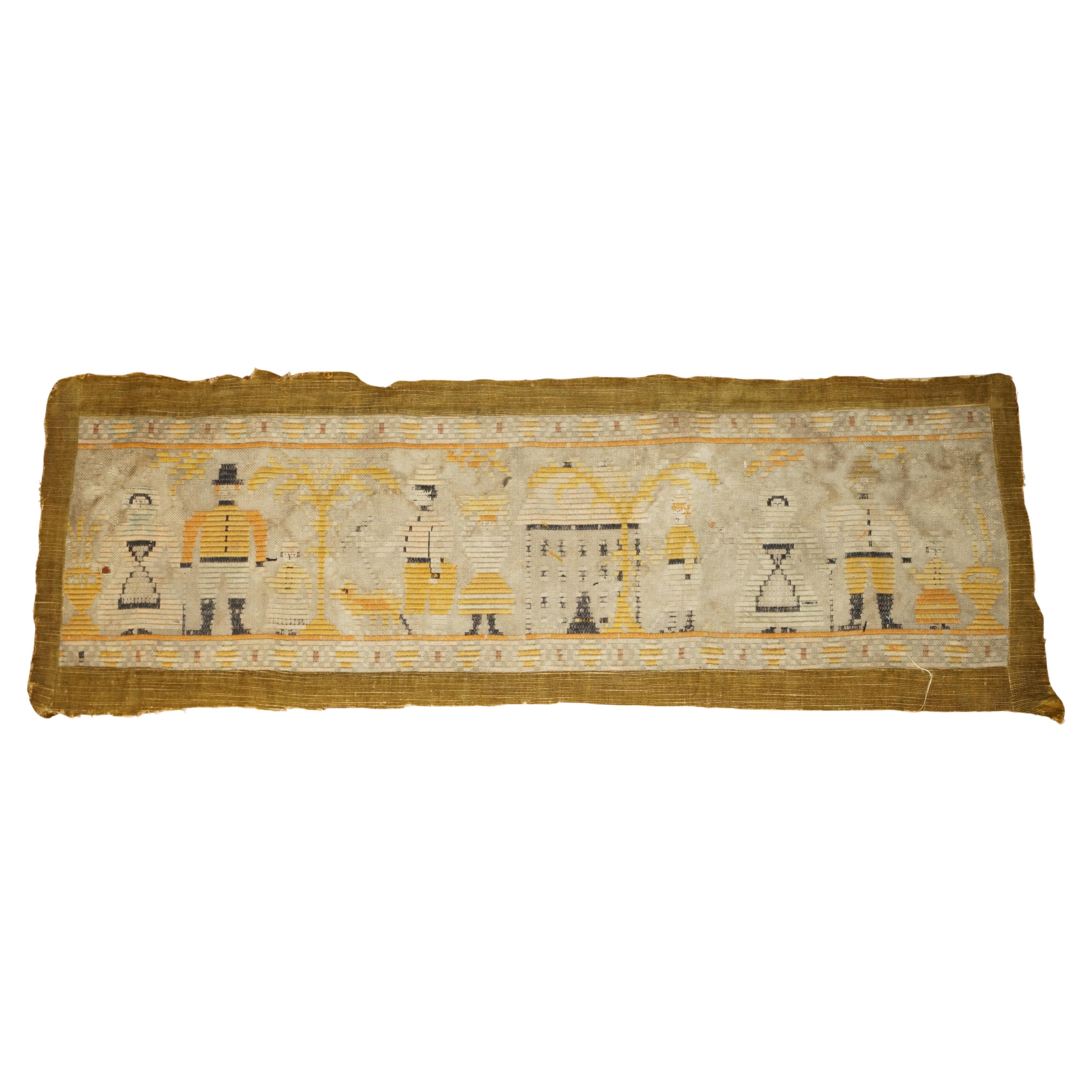 ANTIQUE 19TH CENTURY NORTH AMERICAN COLONIAL TAPESTRY WITH VIBRANT COLOURs For Sale