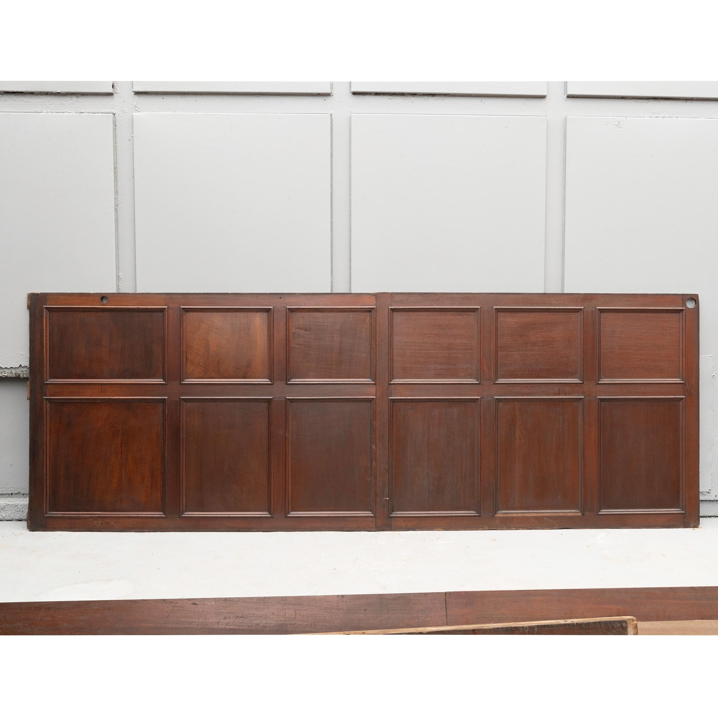 This antique panelling was reclaimed as a whole room and is comprised of Oak and Elm.

There are 7 panels altogether, sizes of each listed below. The panels can be reconfigured/cut to suit a plethora of spaces and come complete with the skirting (
