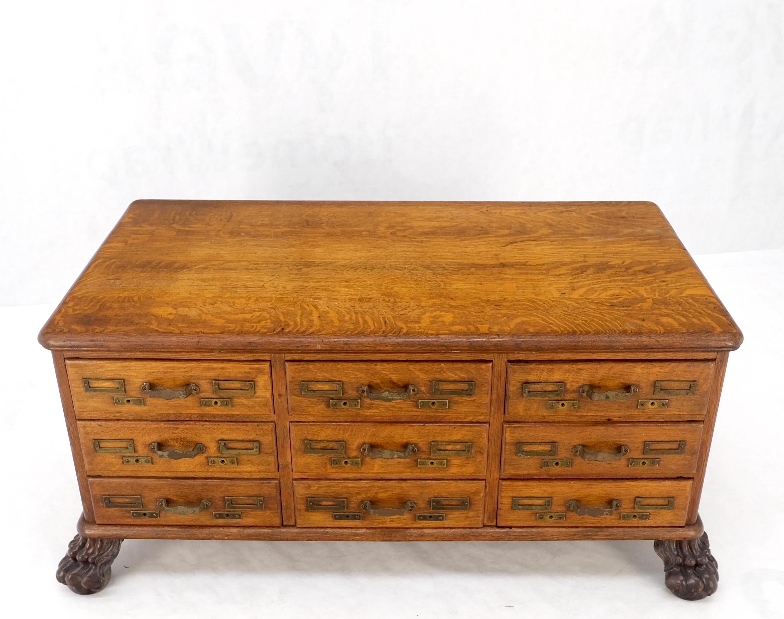 Antique 19th Century Oak Carved Lion Feet 9 Drawers File Cabinet Credenza Mint! For Sale 9