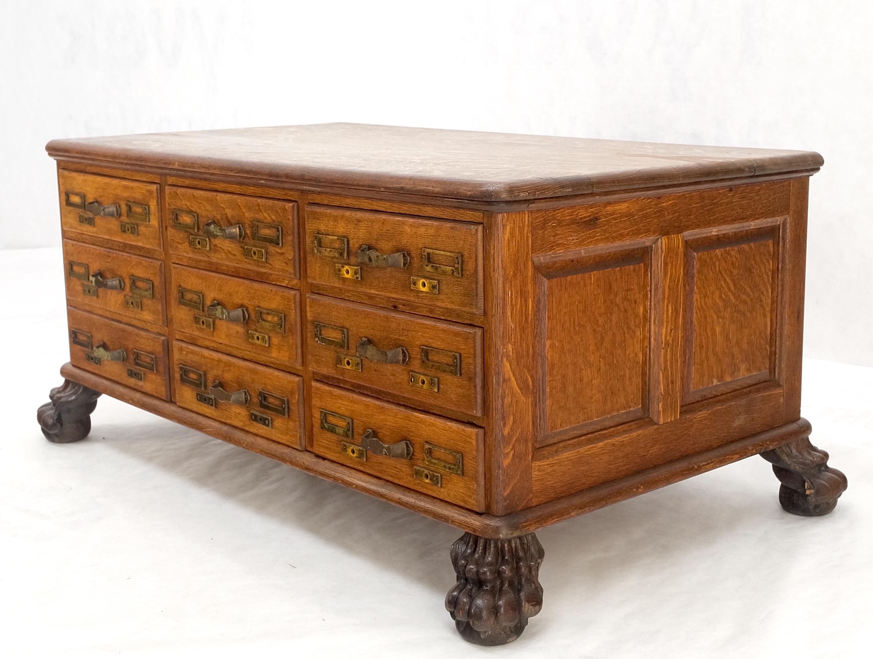 Antique 19th Century Oak Carved Lion Feet 9 Drawers File Cabinet Credenza Mint! For Sale 10
