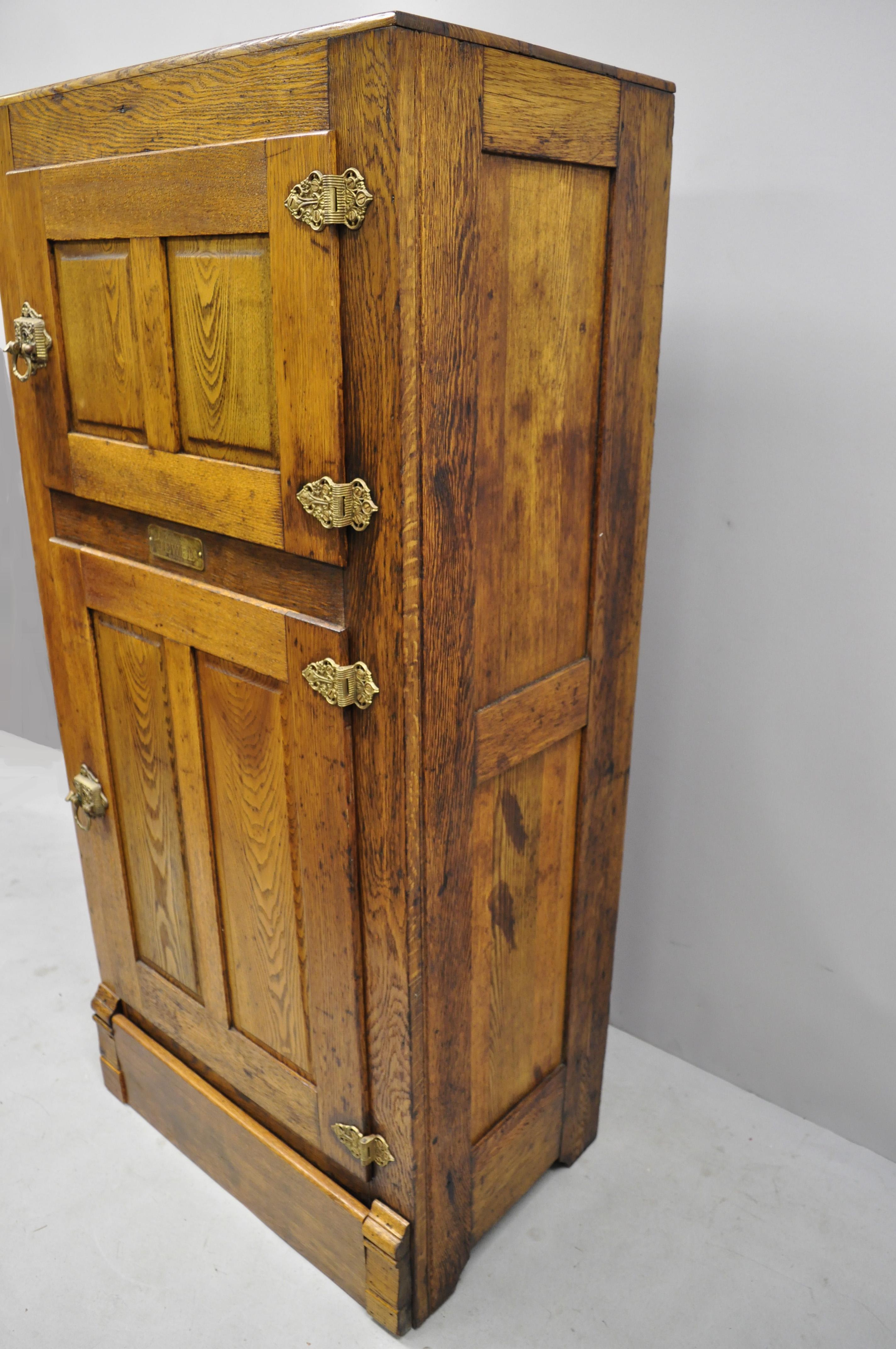 Antique 19th Century Oak Wood Two Door Ice Box Freezer Fridge by Steinfeld Jewel 4