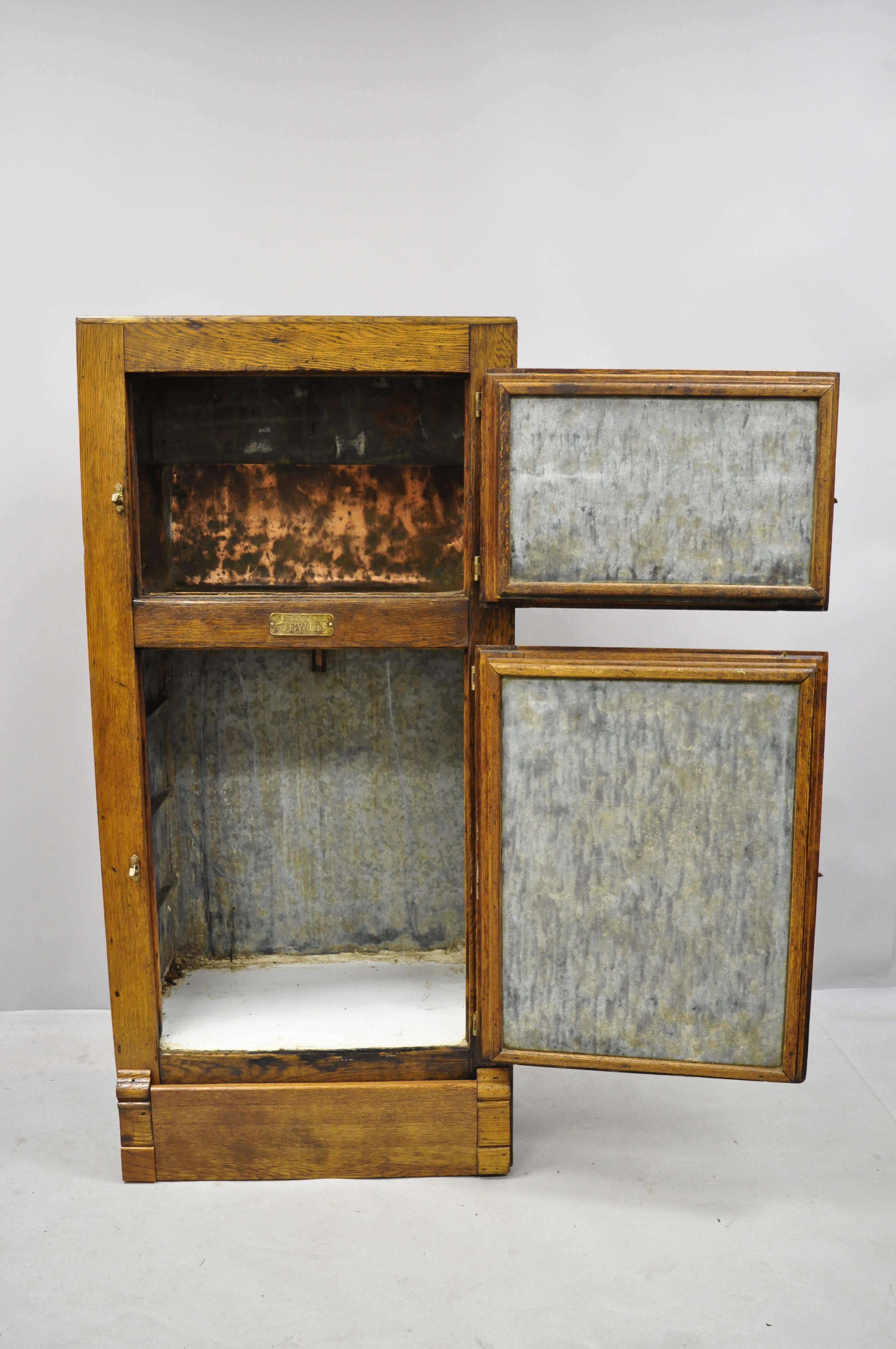 American Antique 19th Century Oak Wood Two Door Ice Box Freezer Fridge by Steinfeld Jewel