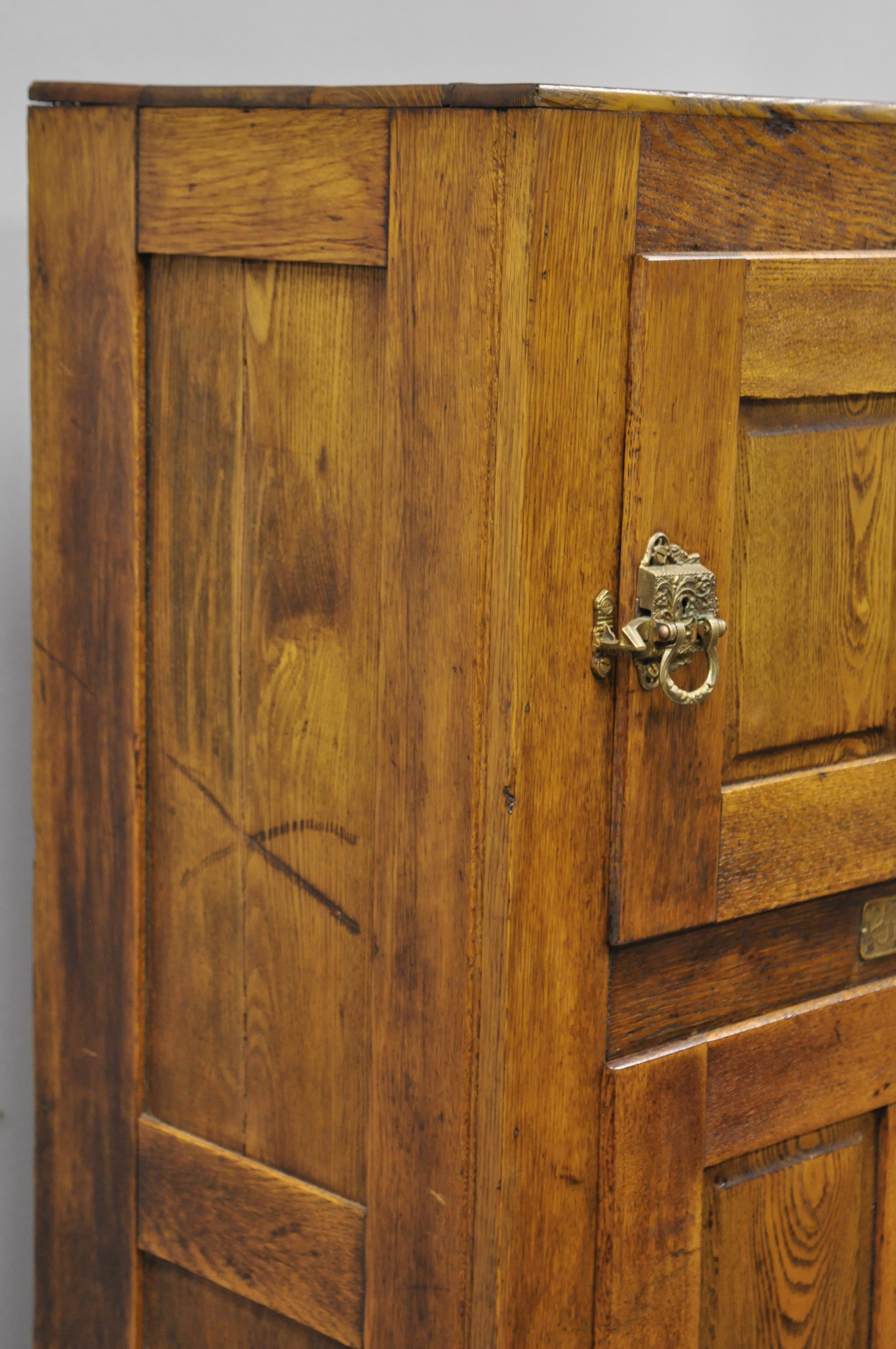Antique 19th Century Oak Wood Two Door Ice Box Freezer Fridge by Steinfeld Jewel 1