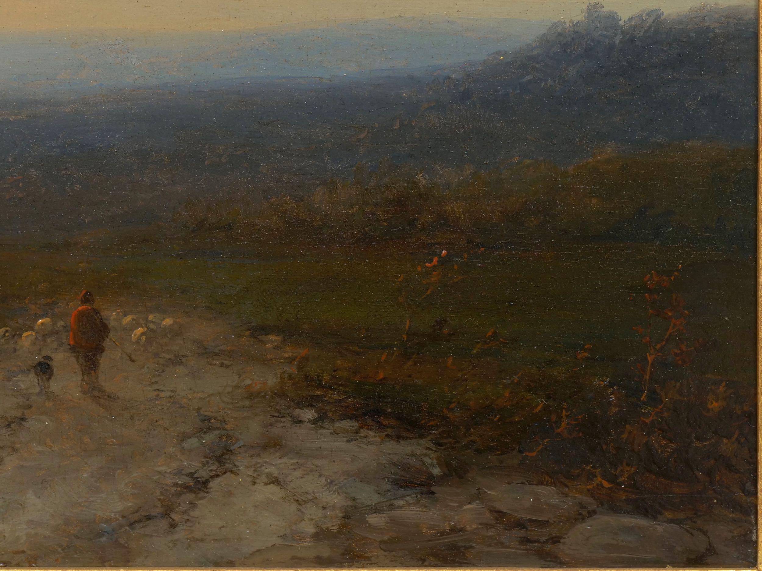 Dutch Antique 19th Century Oil Landscape Painting of Shepherd by J. Hoppenbrouwers