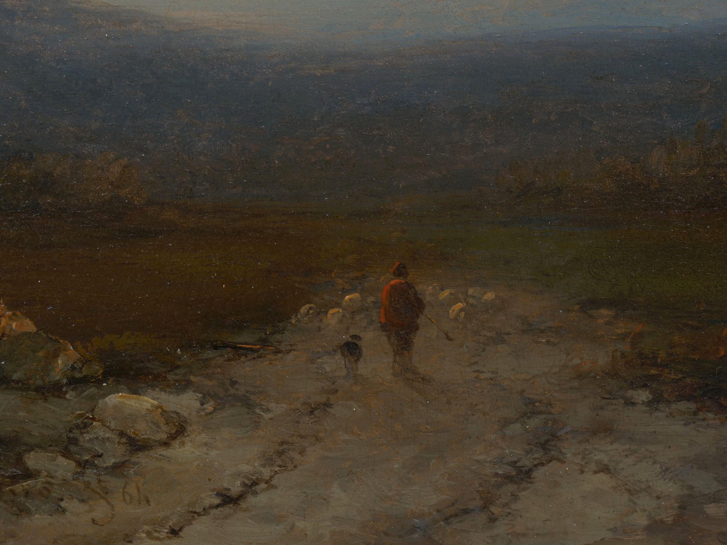 Antique 19th Century Oil Landscape Painting of Shepherd by J. Hoppenbrouwers 2