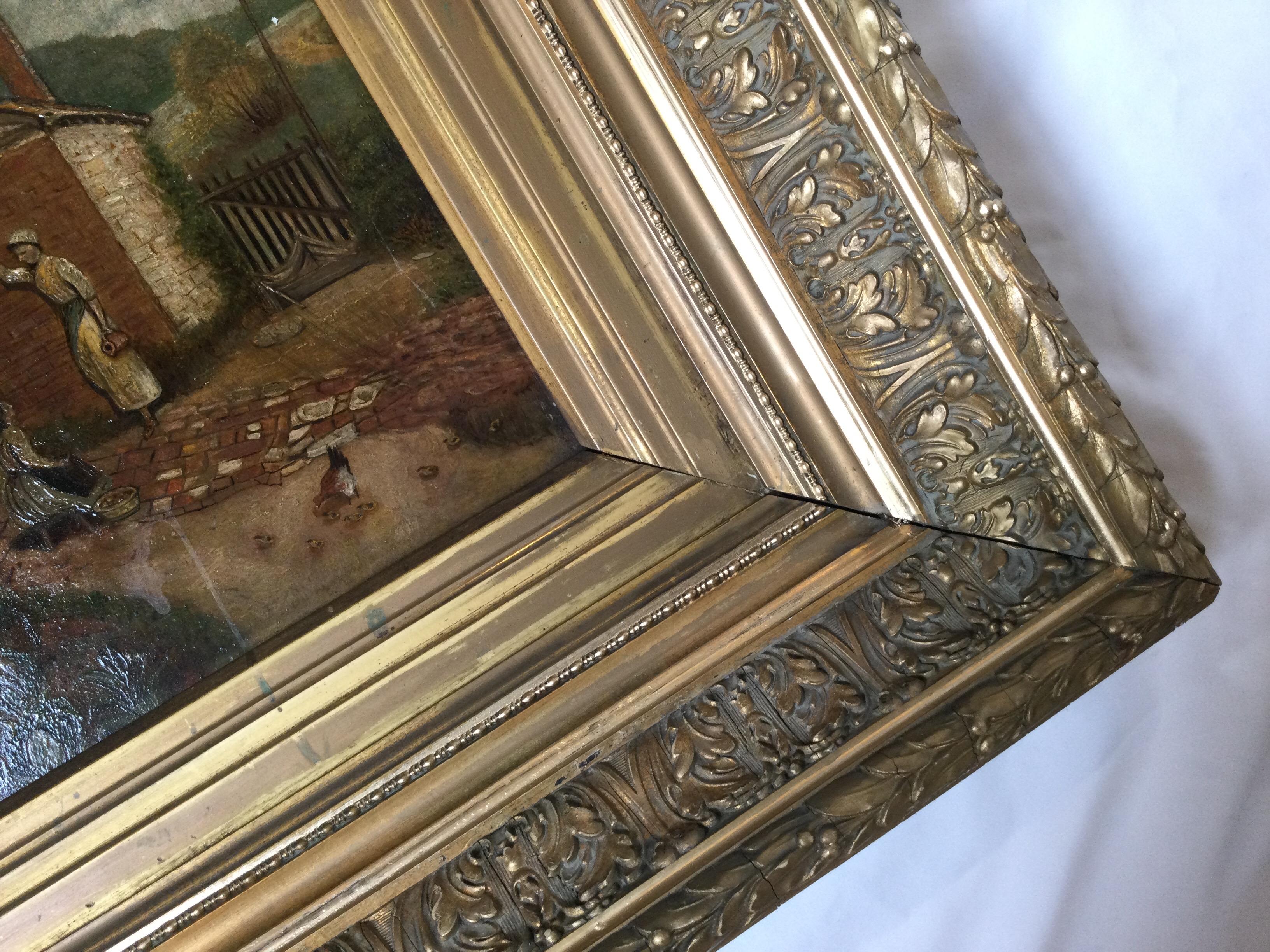 Antique 19th Century Oil on Board in Elaborate Gilt Frame For Sale 2