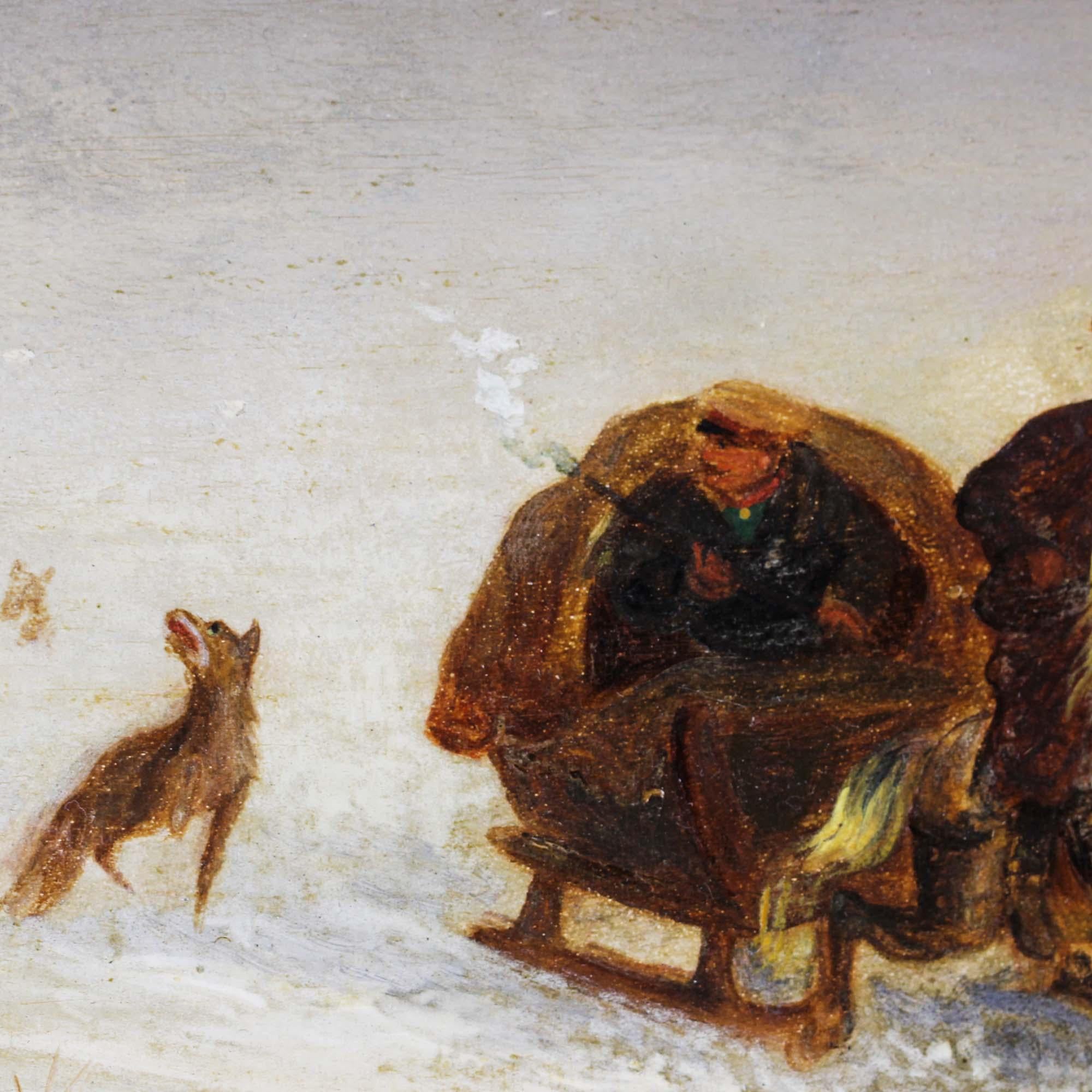 Peinture à l'huile sur panneau ancienne du 19ème siècle « Scène d'hiver » de J.Orloff en vente 4