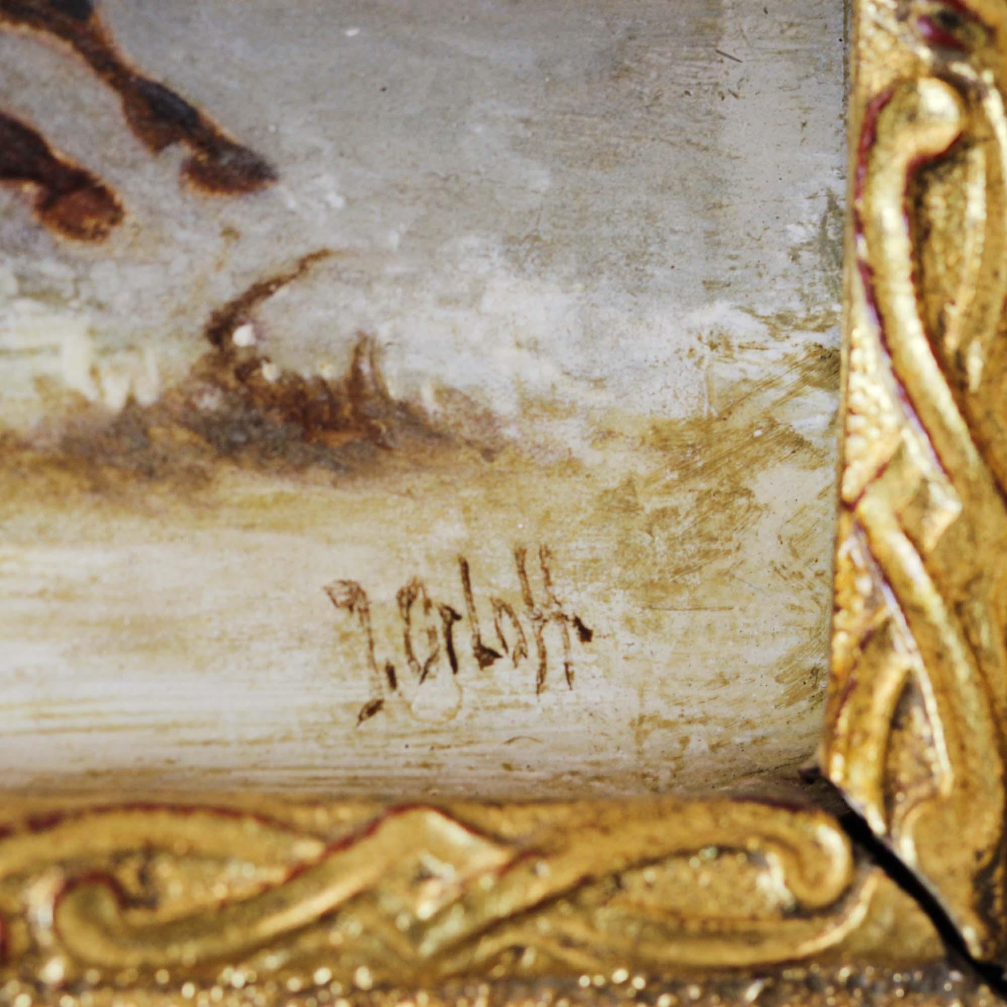 Peinture à l'huile sur panneau ancienne du 19ème siècle « Scène d'hiver » de J.Orloff en vente 7