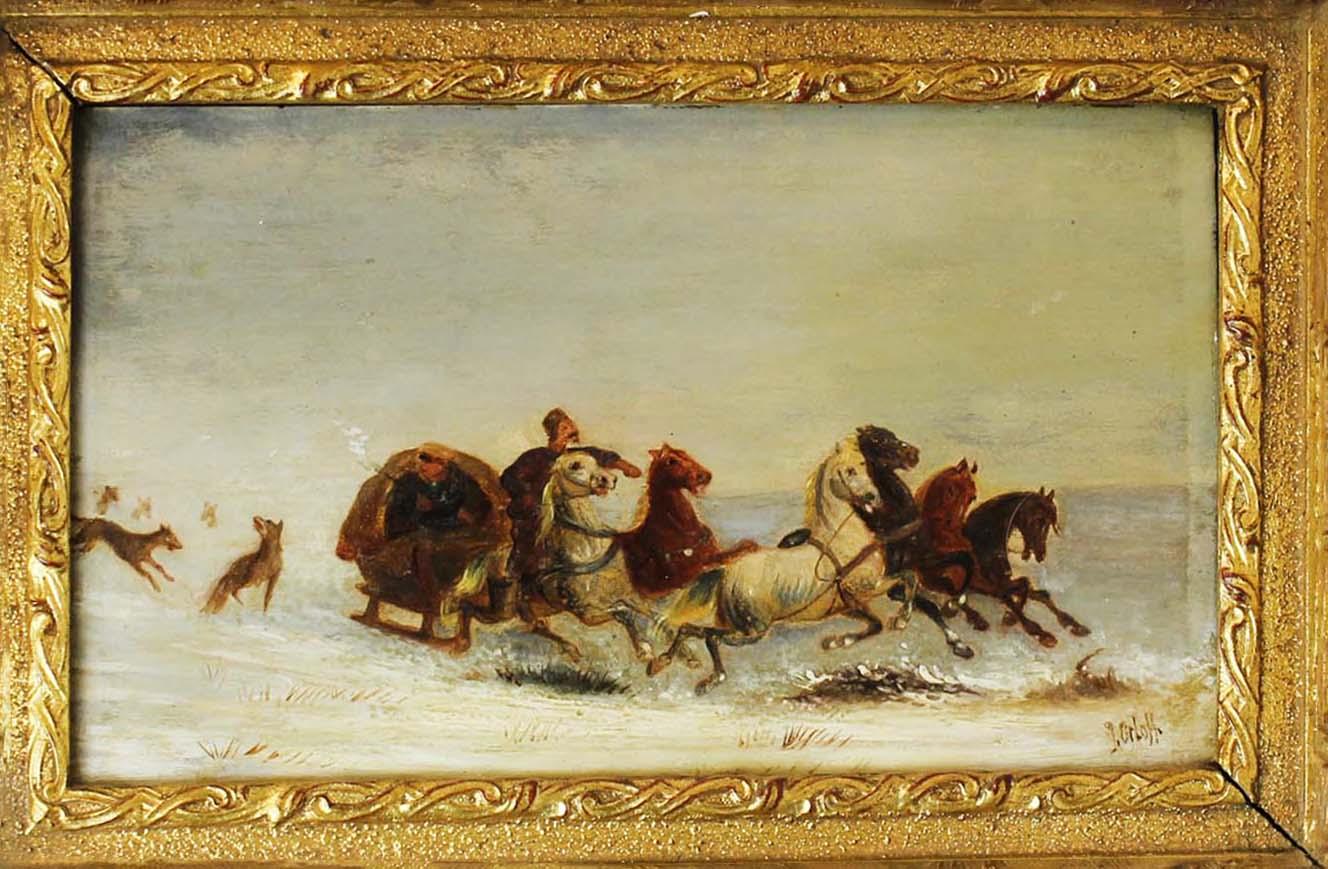 Peinture à l'huile sur panneau ancienne du 19ème siècle « Scène d'hiver » de J.Orloff Bon état - En vente à Braintree, GB