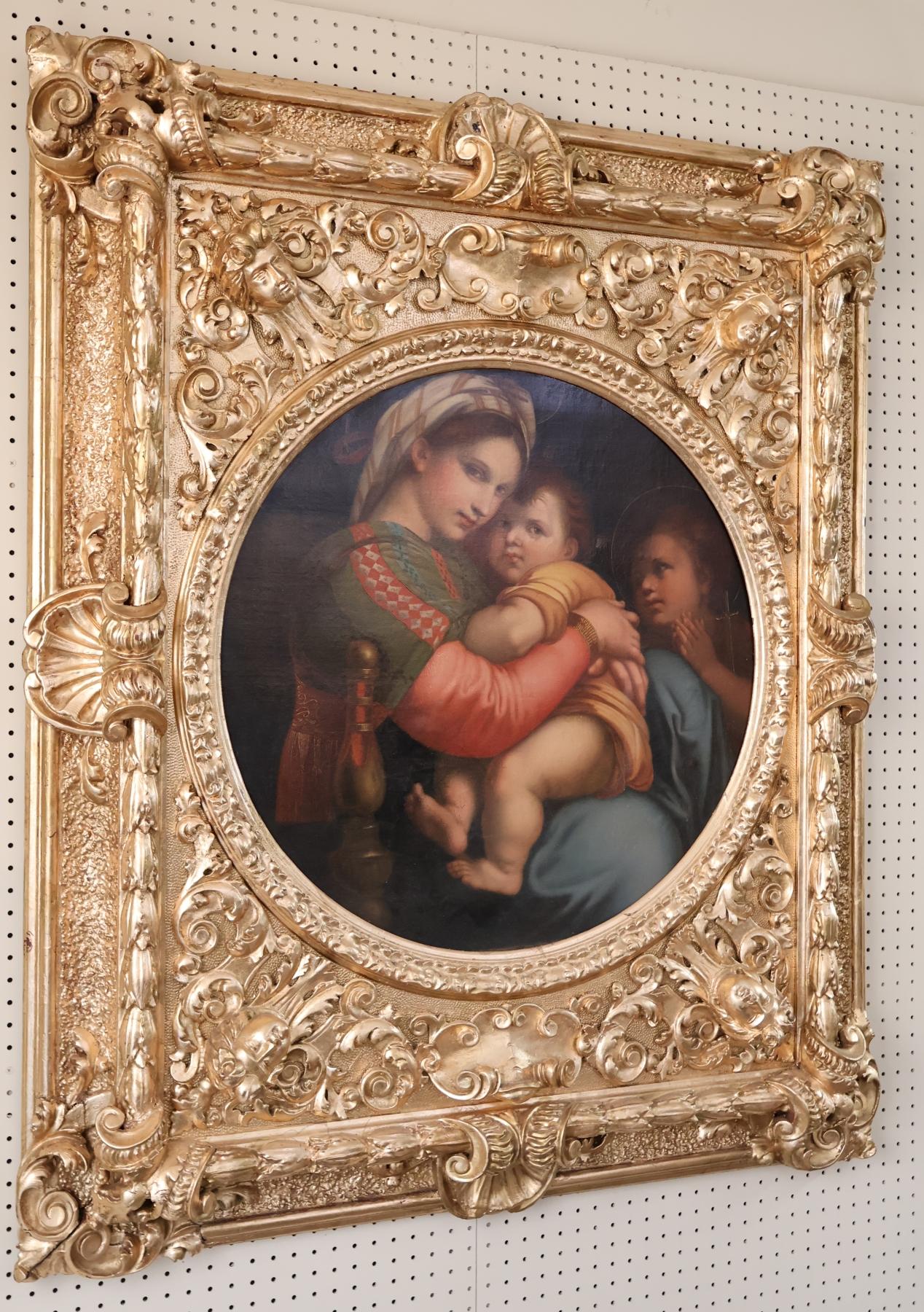 ​Antique 19th Century Oil on Canvas Madonna of The Chair After Raphael en vente 3
