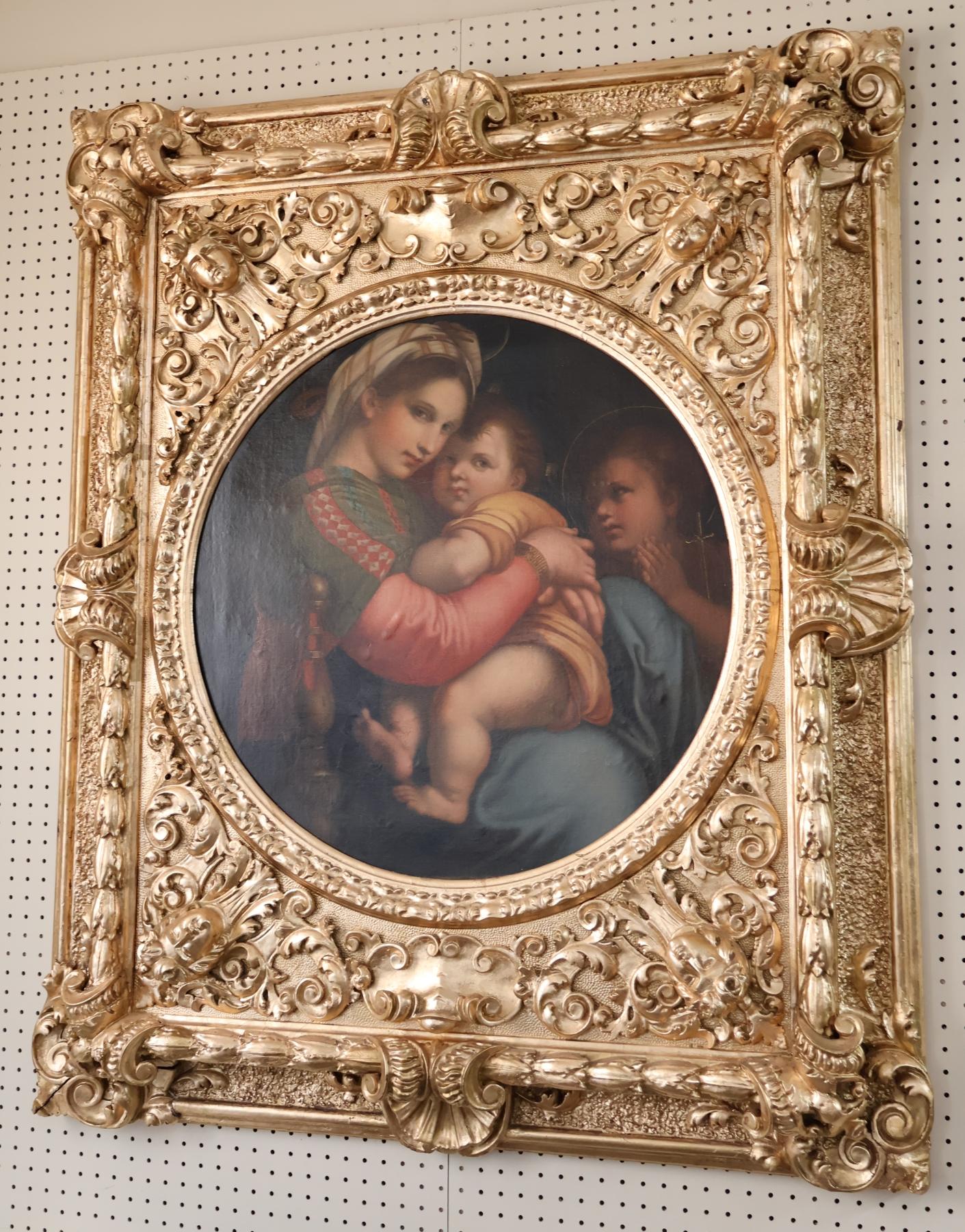 ​Antique 19th Century Oil on Canvas Madonna of The Chair After Raphael en vente 4
