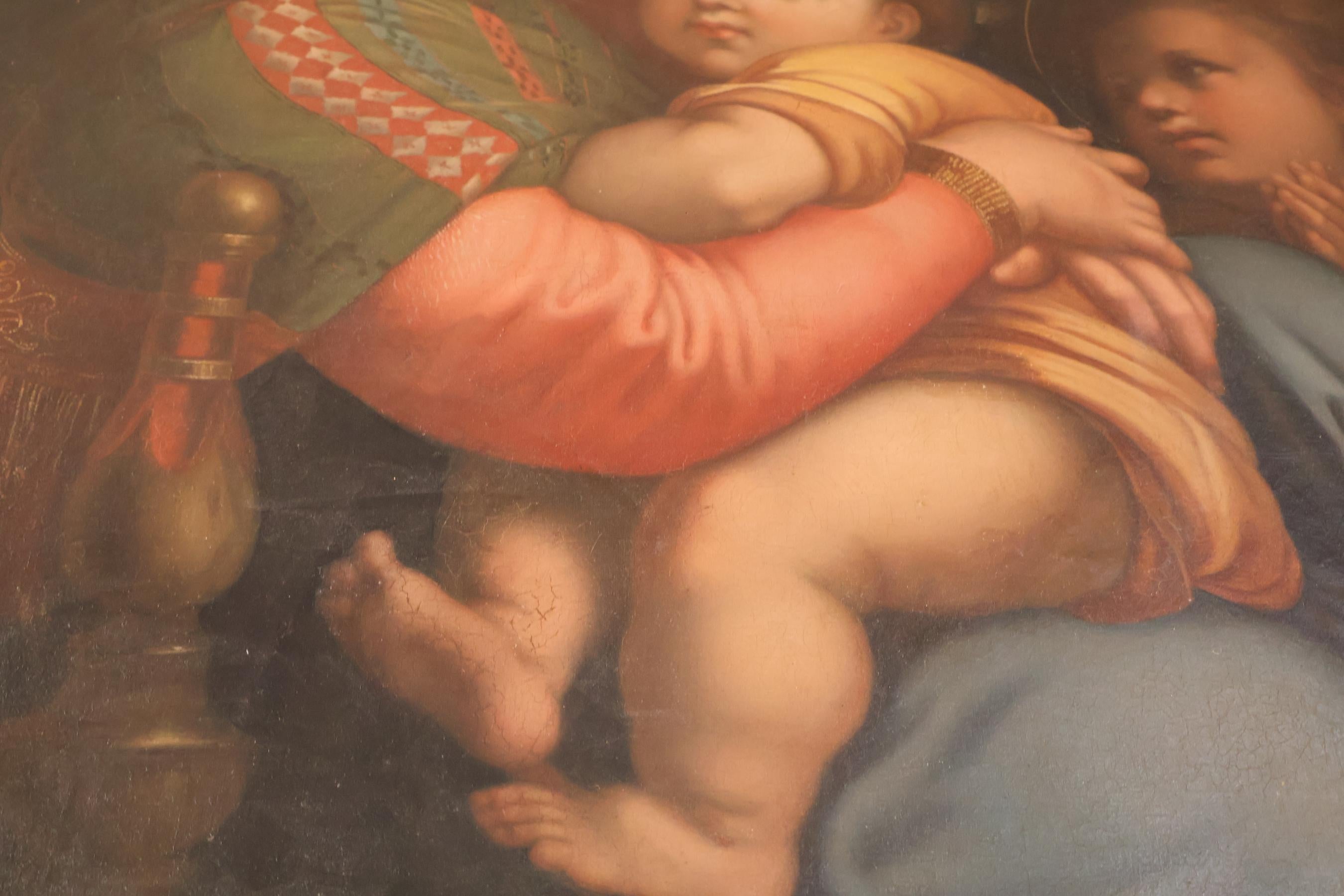 ​Antique 19th Century Oil on Canvas Madonna of The Chair After Raphael en vente 7