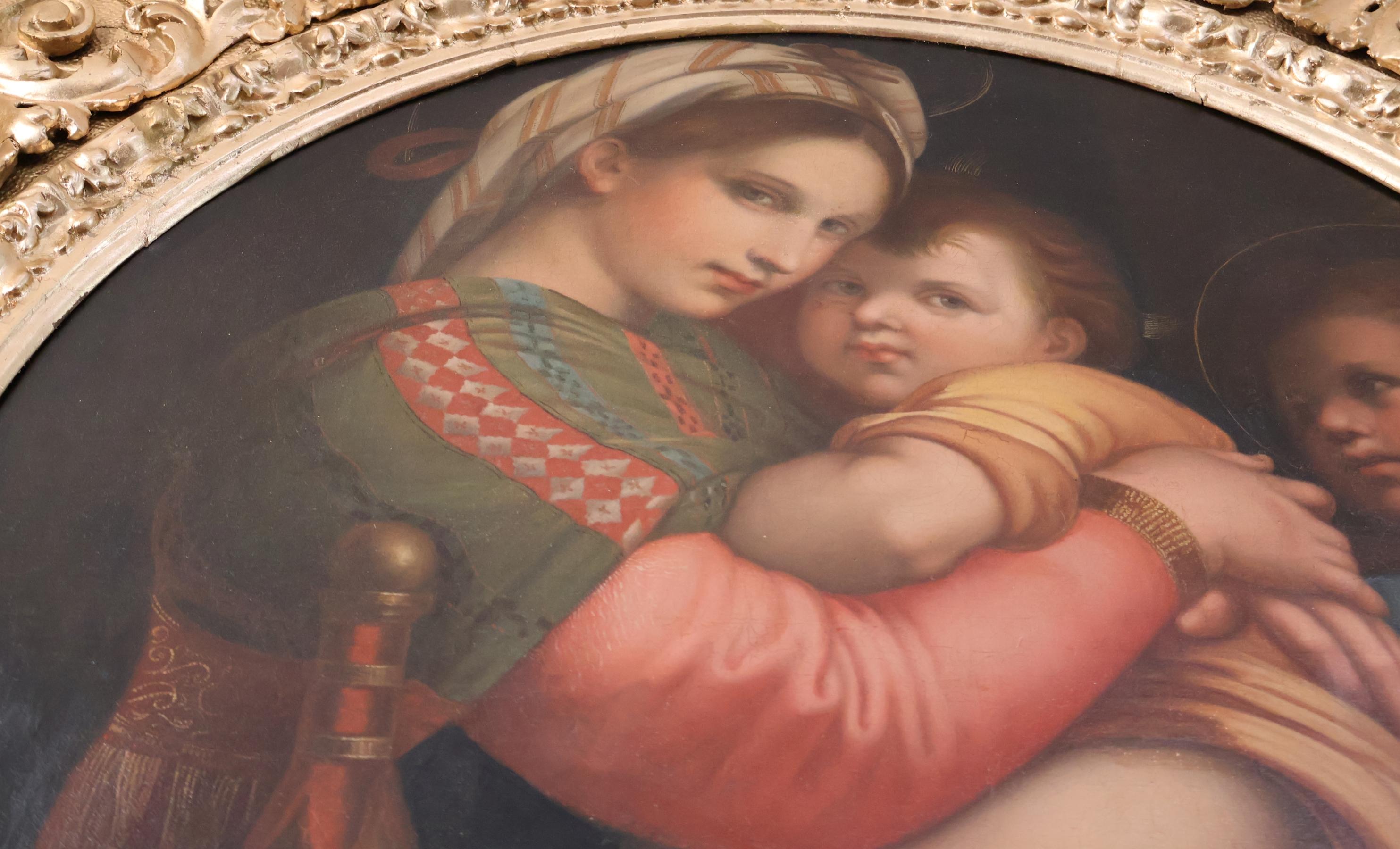 ​Antique 19th Century Oil on Canvas Madonna of The Chair After Raphael en vente 8