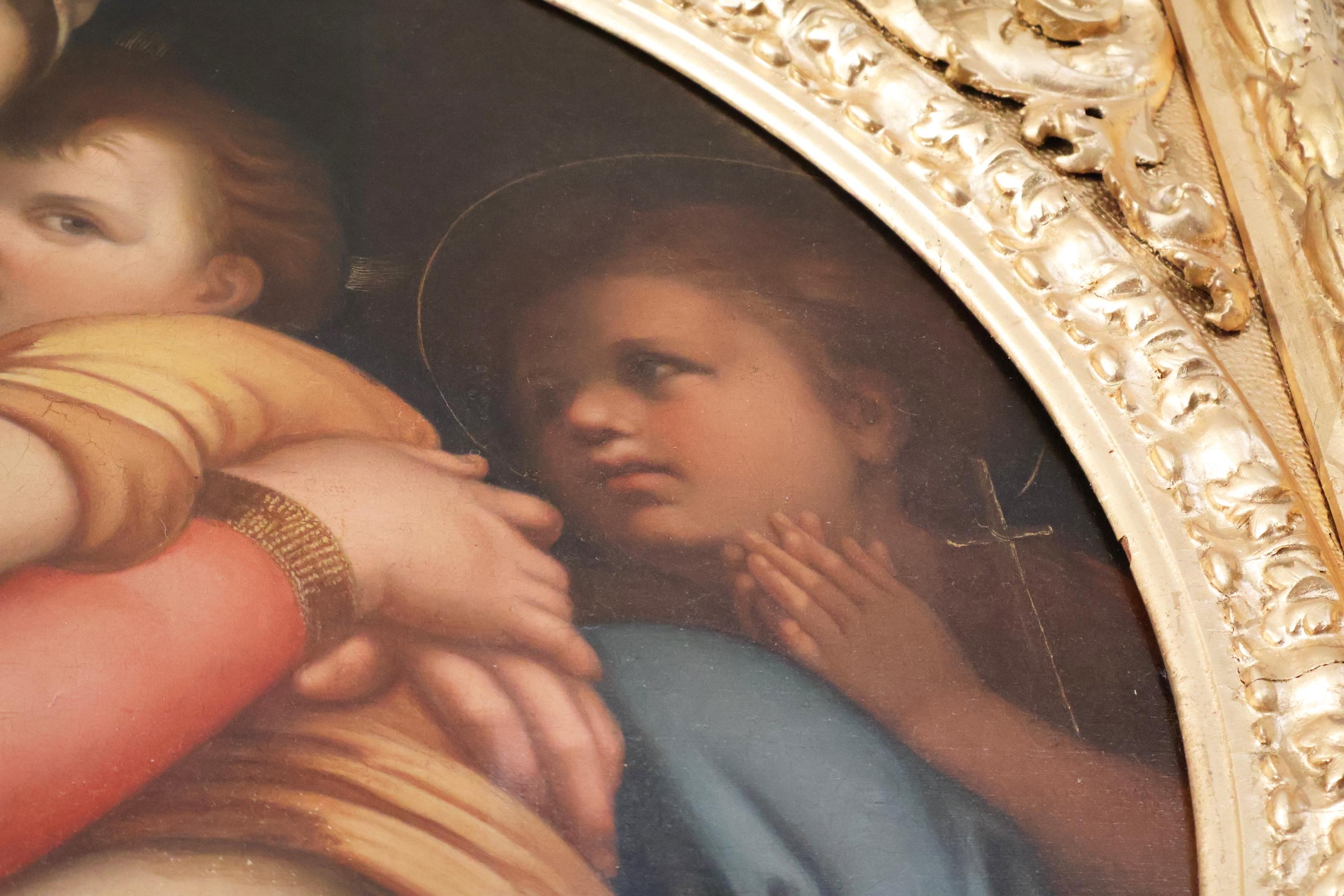 ​Antique 19th Century Oil on Canvas Madonna of The Chair After Raphael en vente 9