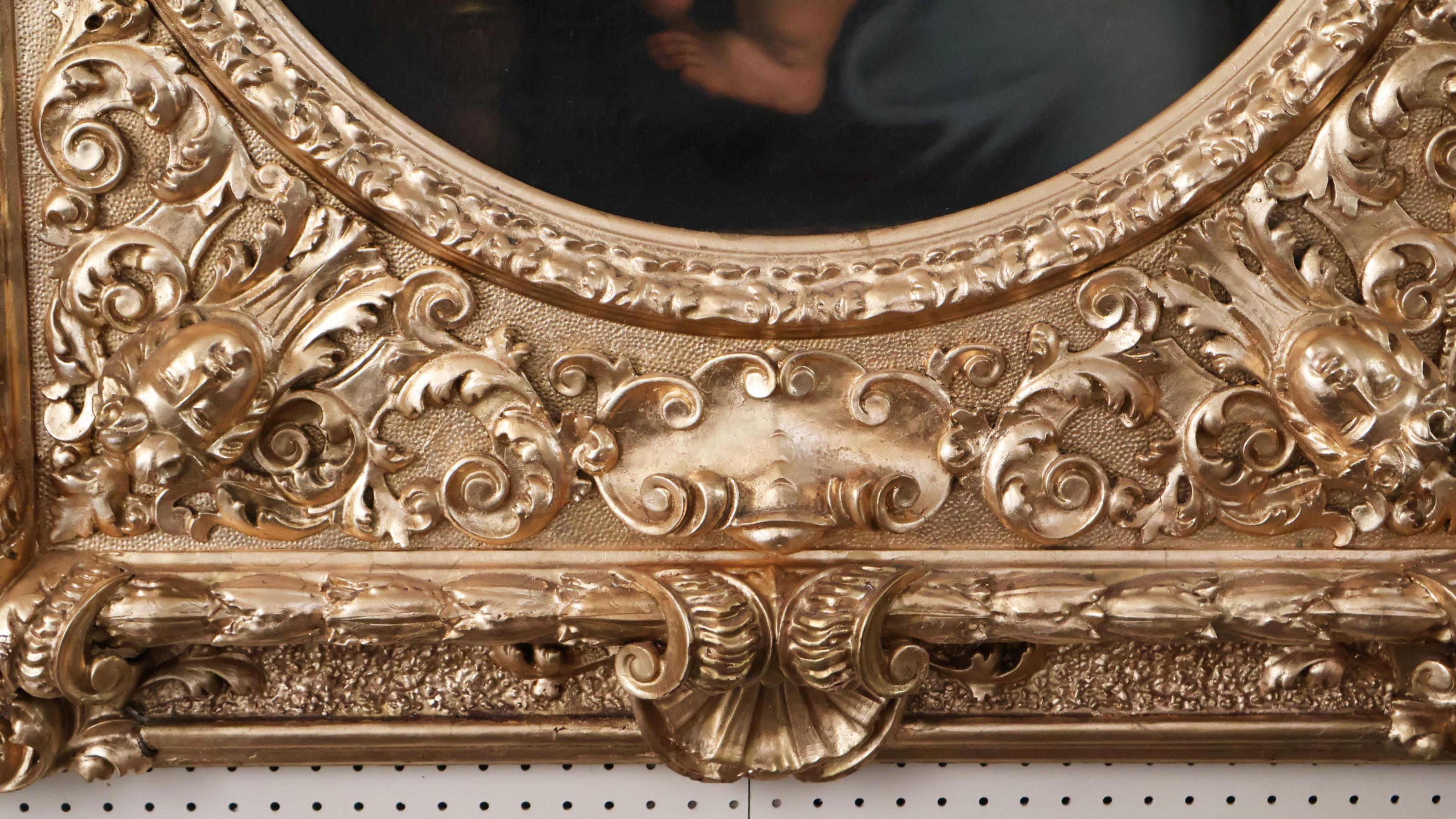 ​Antique 19th Century Oil on Canvas Madonna of The Chair After Raphael Bon état - En vente à Long Branch, NJ