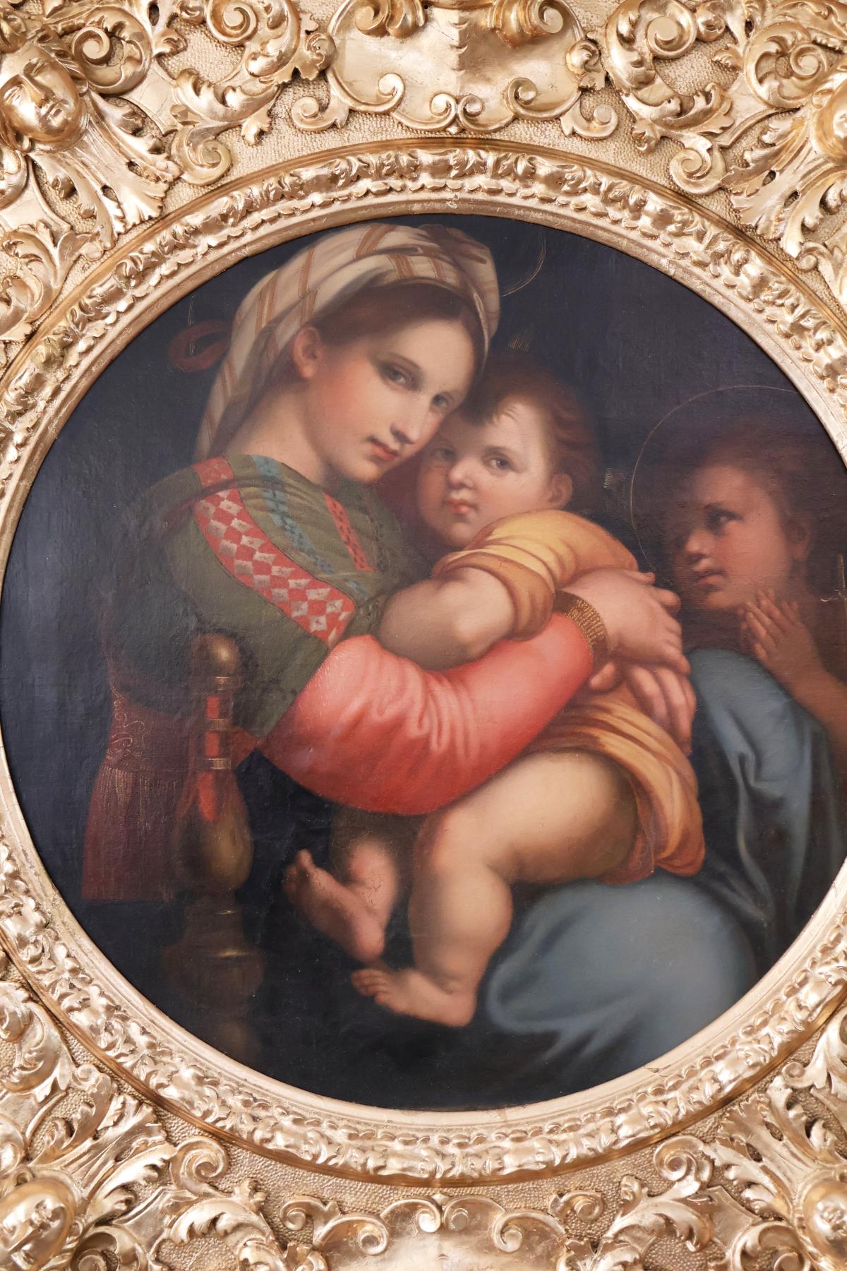 ​Antique 19th Century Oil on Canvas Madonna of The Chair After Raphael en vente 1