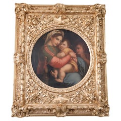 Antique 19th Century Oil on Canvas Madonna of The Chair After Raphael