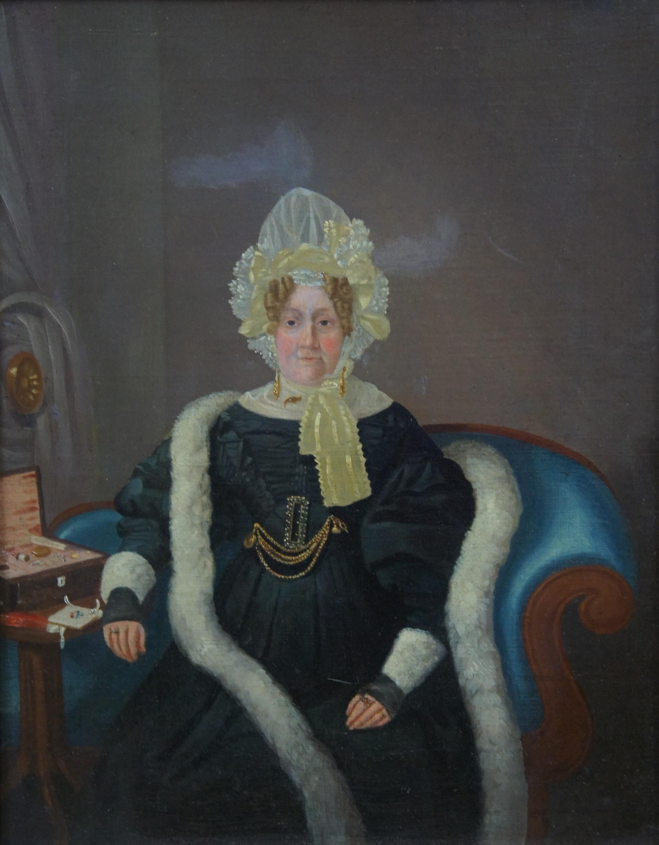 Antique 19th Century Oil on Canvas Portrait Woman in Bonnet 4