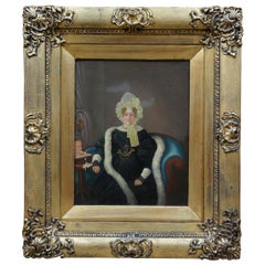 Antique 19th Century Oil on Canvas Portrait Woman in Bonnet