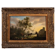 Antique 19th Century Oil On Panel Pastoral Setting, Martin Verstappen 1773-1852