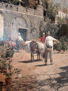 Antique 19th Century Oil Painting European Village Landscape Signed Nach Russ