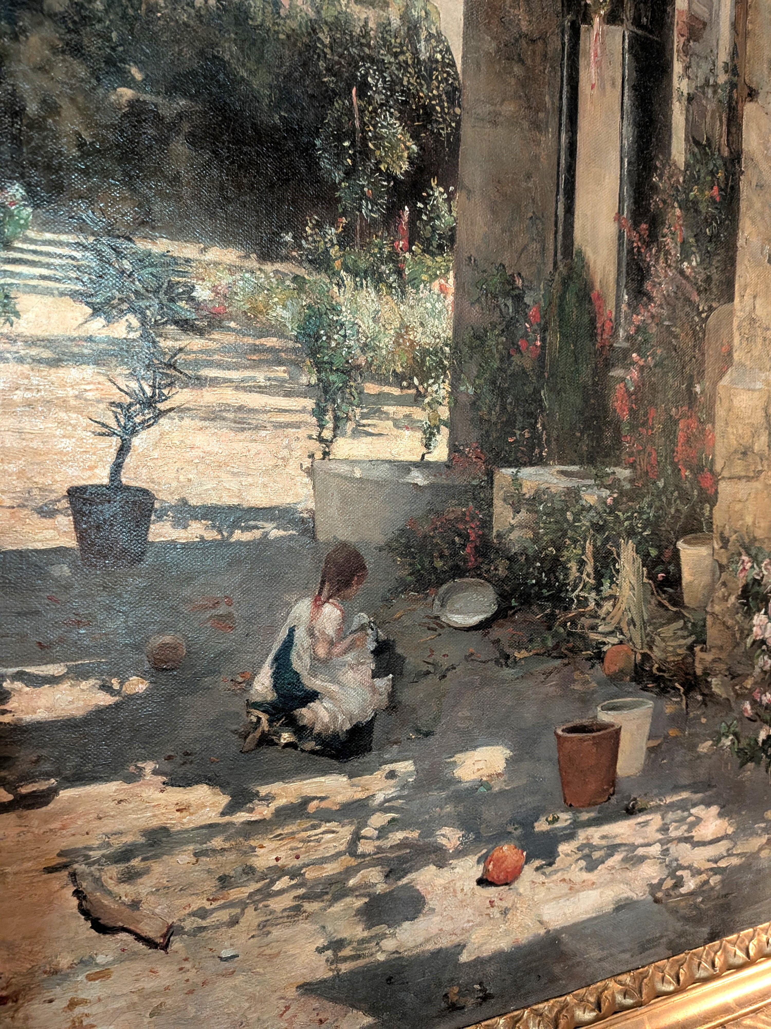 Européen Ancienne peinture à l'huile du 19e siècle, paysage de village européen, signée Nach Russ en vente