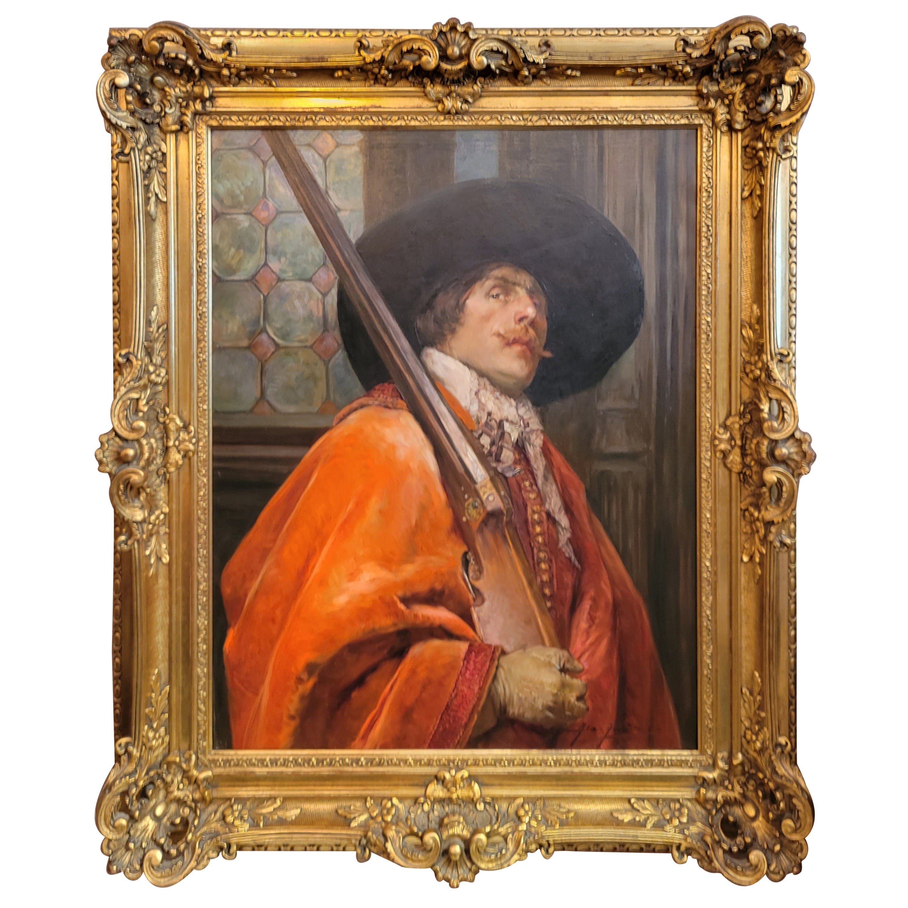 Antique 19th Century Oil Painting of a Cavalier