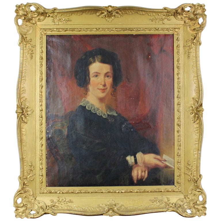 Antique 19th Century Oil Painting Portrait of a Woman Lady Baroque ...