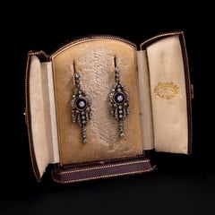 Antique 19th Century Old Brilliant Diamond Blue Enamel Drop Earrings Portuguese