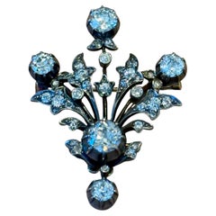 Antique 19th Century old cut Diamond floral Spray Brooch Silver yellow Gold