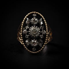 Antique 19th Century Old Mine Diamond Black Enamel Ring Silver Gold Victorian