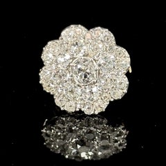Antique 19th Century Old Mine Diamond Floral Cluster Cocktail Ring Silver Gold