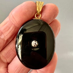 Antique 19th Century Onyx and Diamond Mourning Locket Pendant