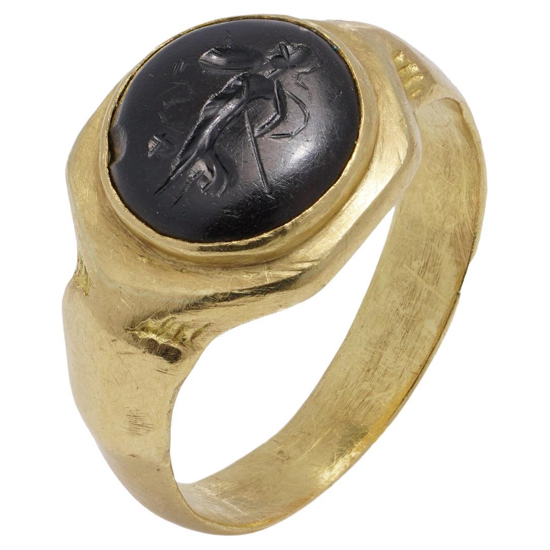 Antique 19th century onyx signet ring depicting Athena