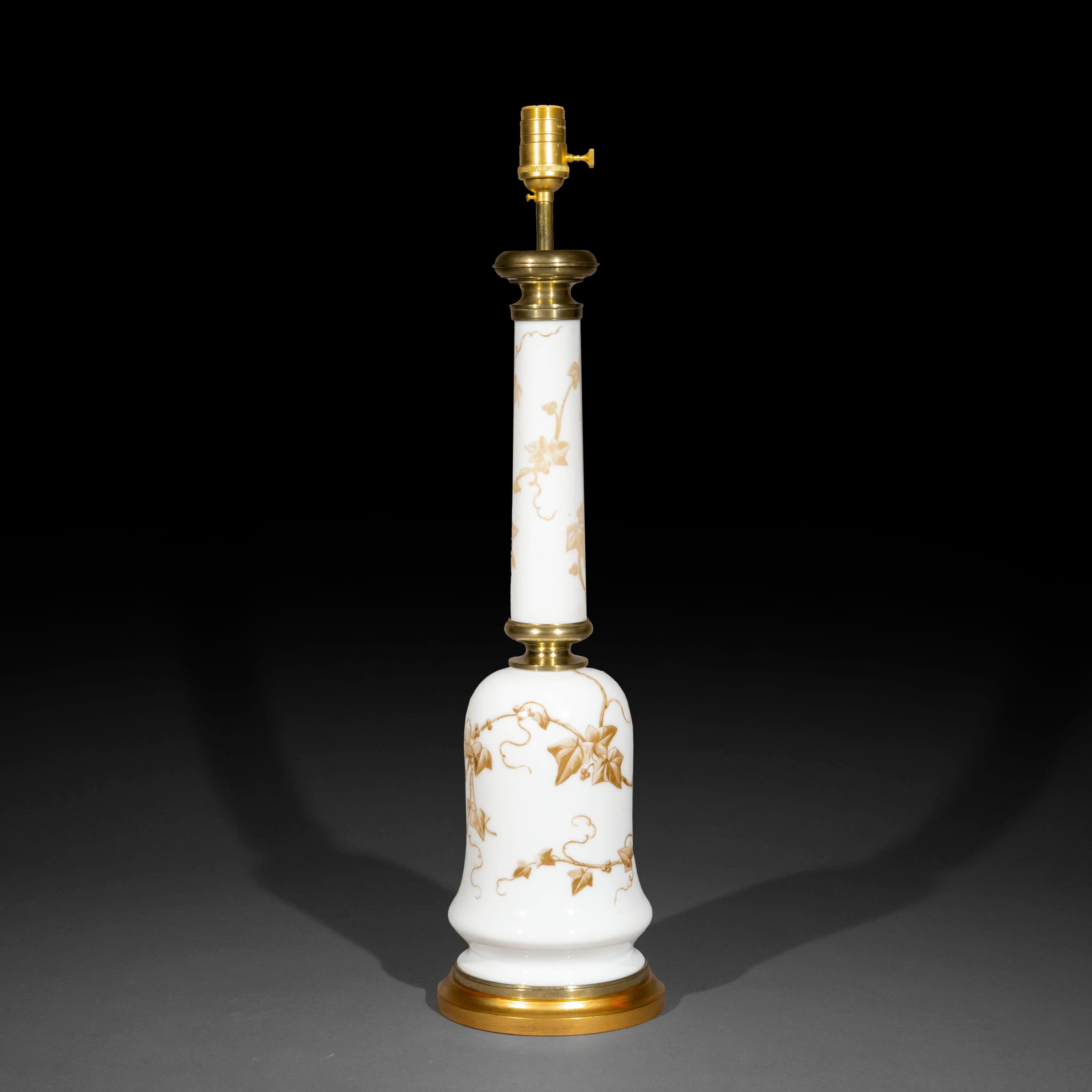 Victorian Antique 19th Century White Opaline Glass Lamp For Sale
