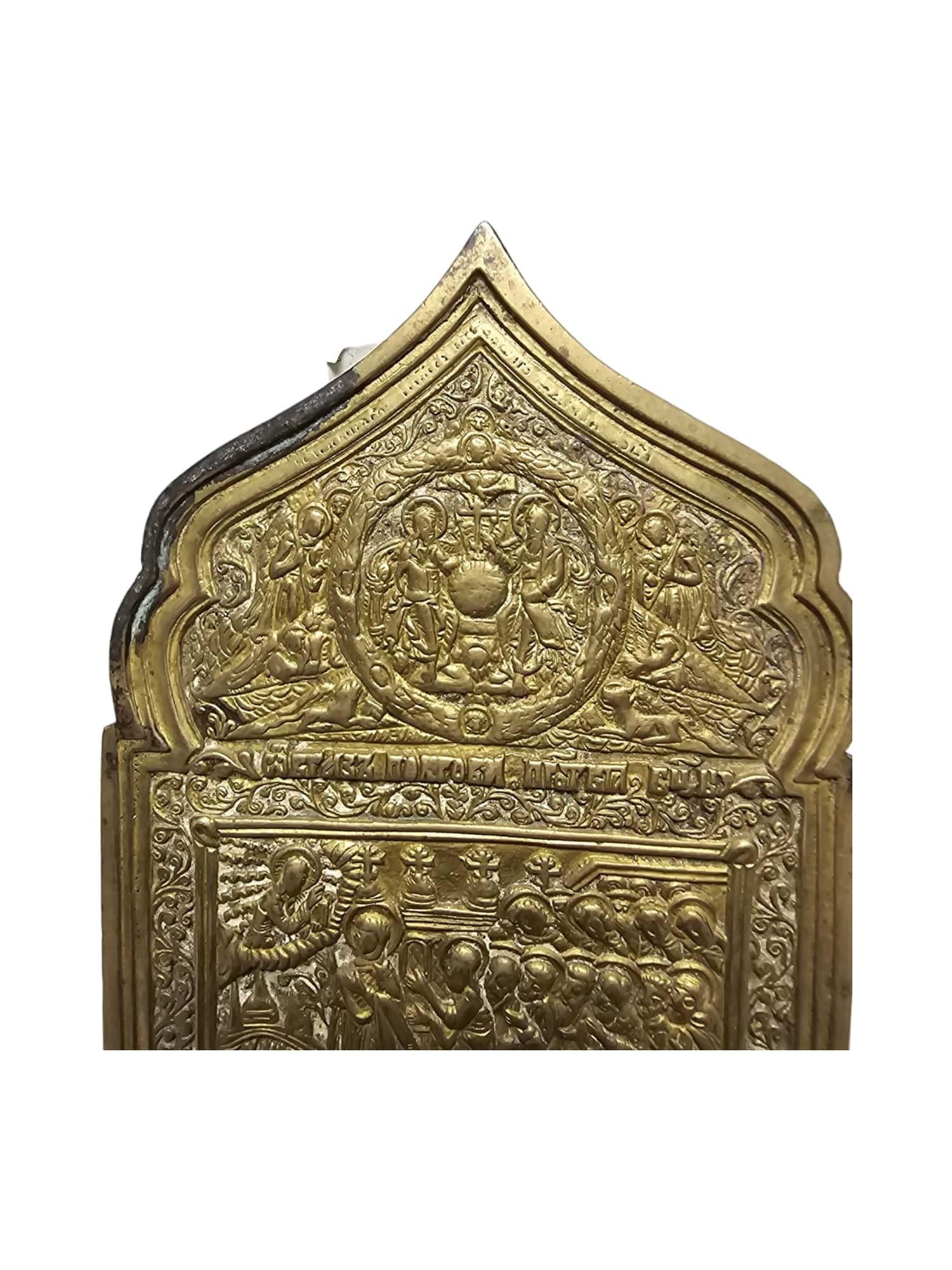 Antique 19th Century orhodox Bronze Travel Icon In Good Condition For Sale In Madrid, ES