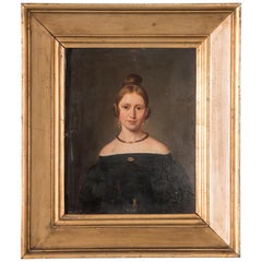 Antique 19th Century Original Danish Oil Painting Portrait of a Young Lady