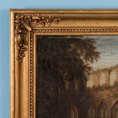 Antique 19th Century Original English Oil Painting Landscape of Abbey Ruins