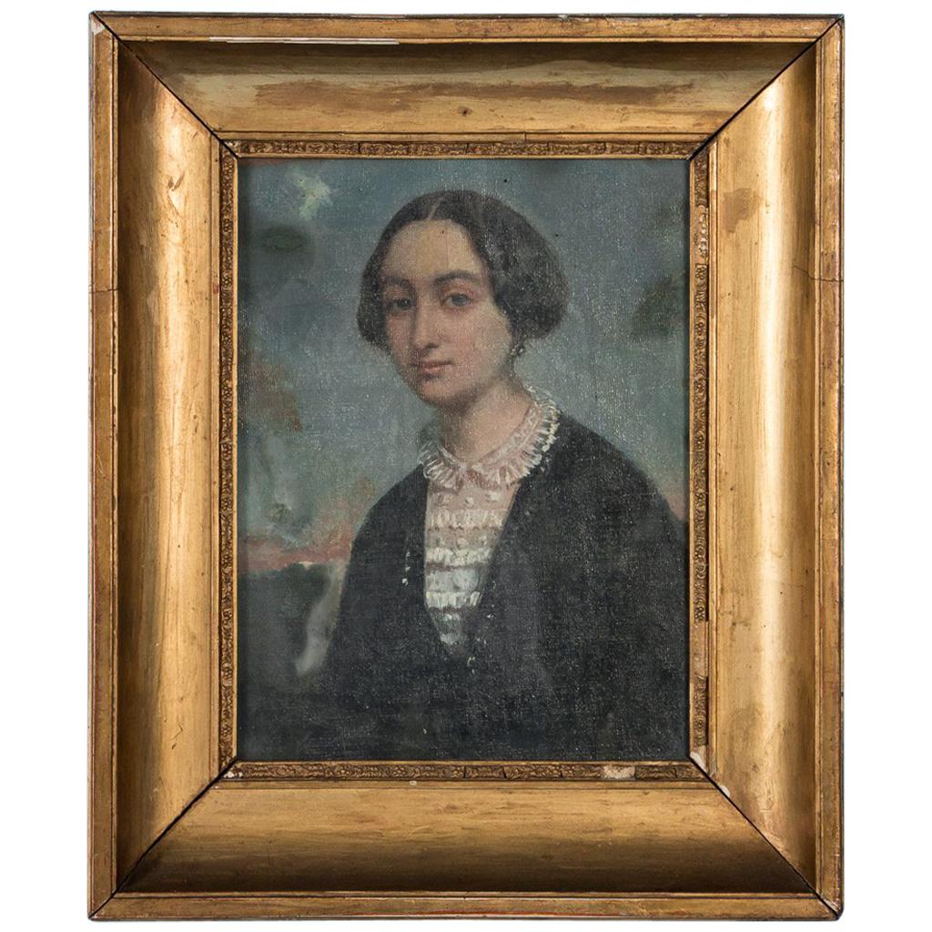 Antique 19th Century Original Oil Painting Portrait of a Lady