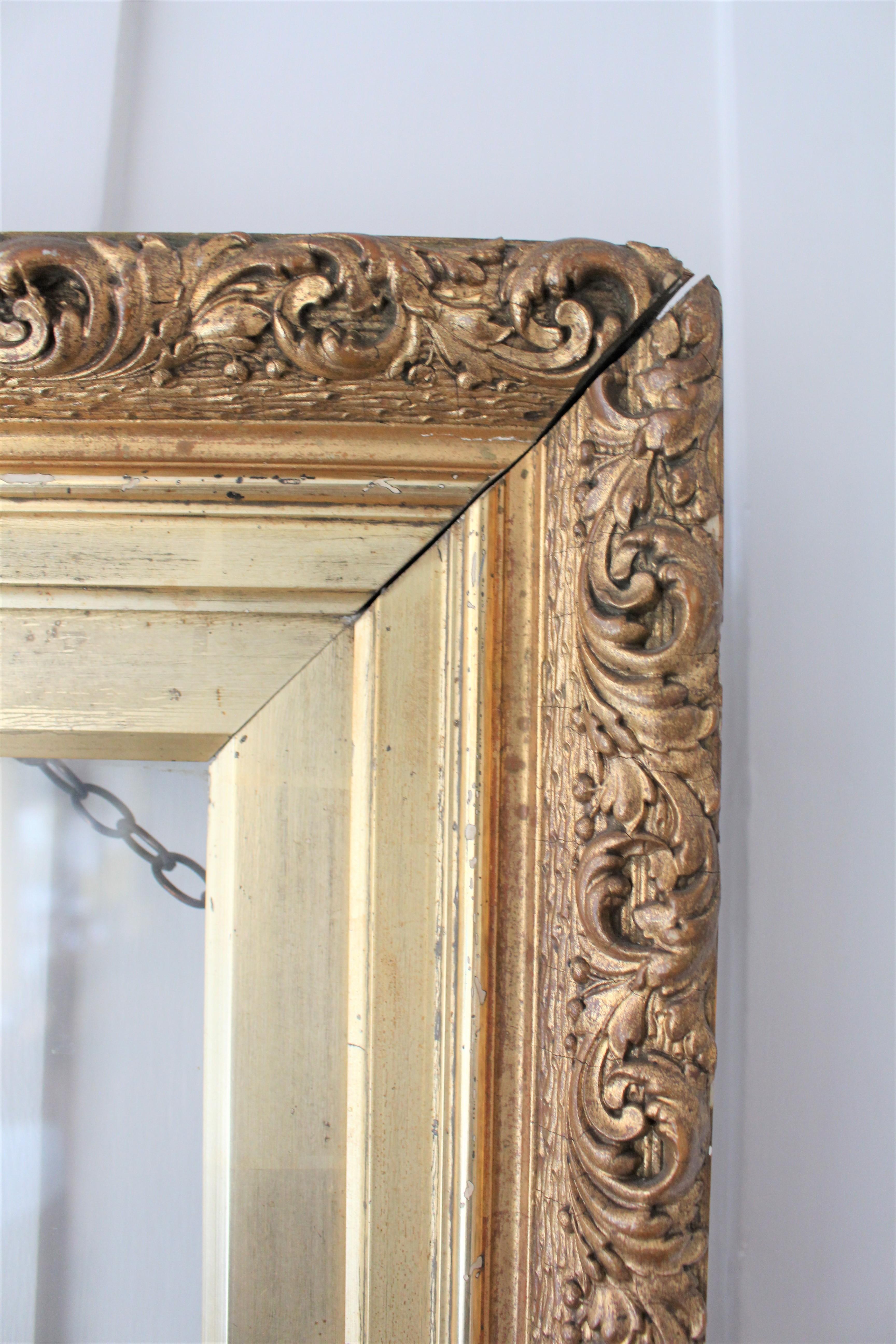 Rococo Antique 19th Century Ornate Carved Foliate Giltwood Photo Picture Frame Rippled For Sale