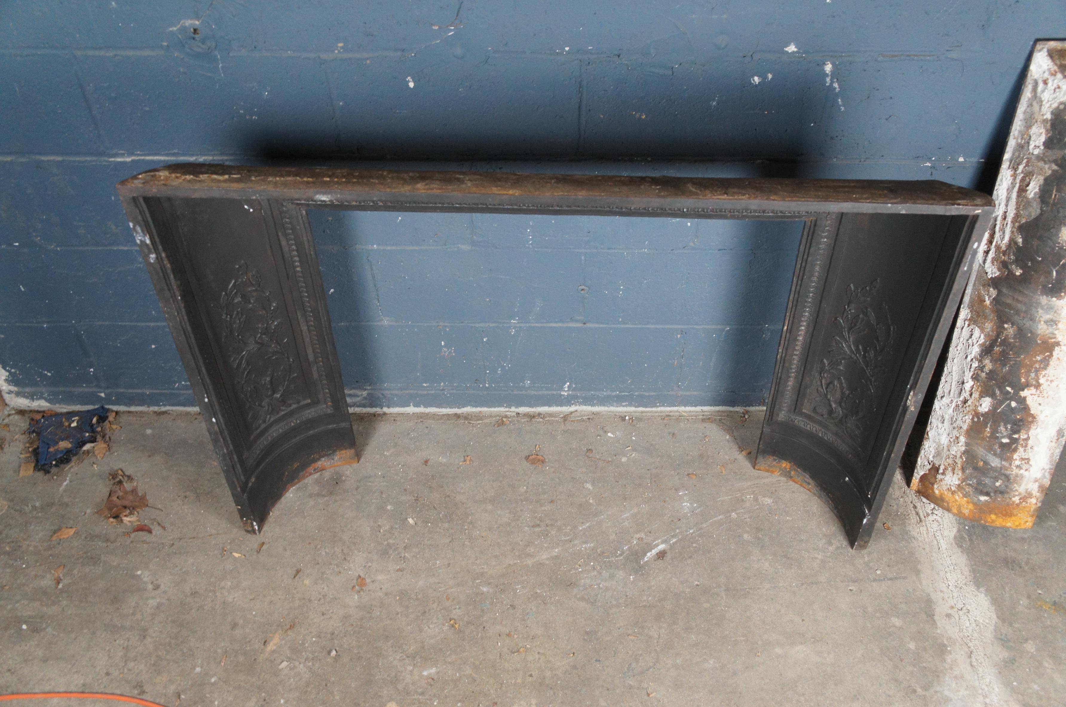 Antique 19th Century Ornate French Cast Iron Fireplace Insert Surround In Good Condition In Dayton, OH
