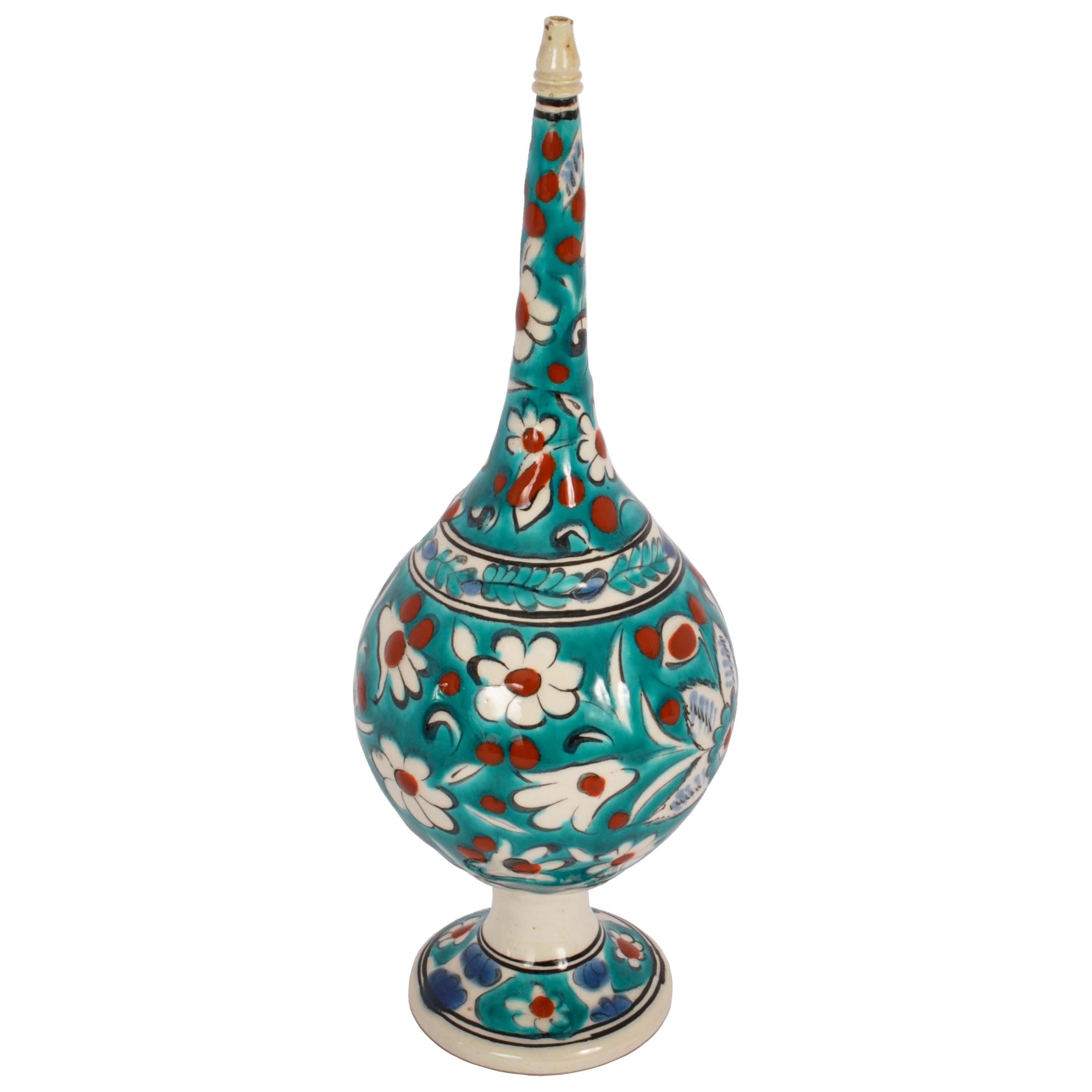 Glazed Antique 19th Century Ottoman Islamic Kutahya Pottery Rosewater Dropper, Turkey   For Sale