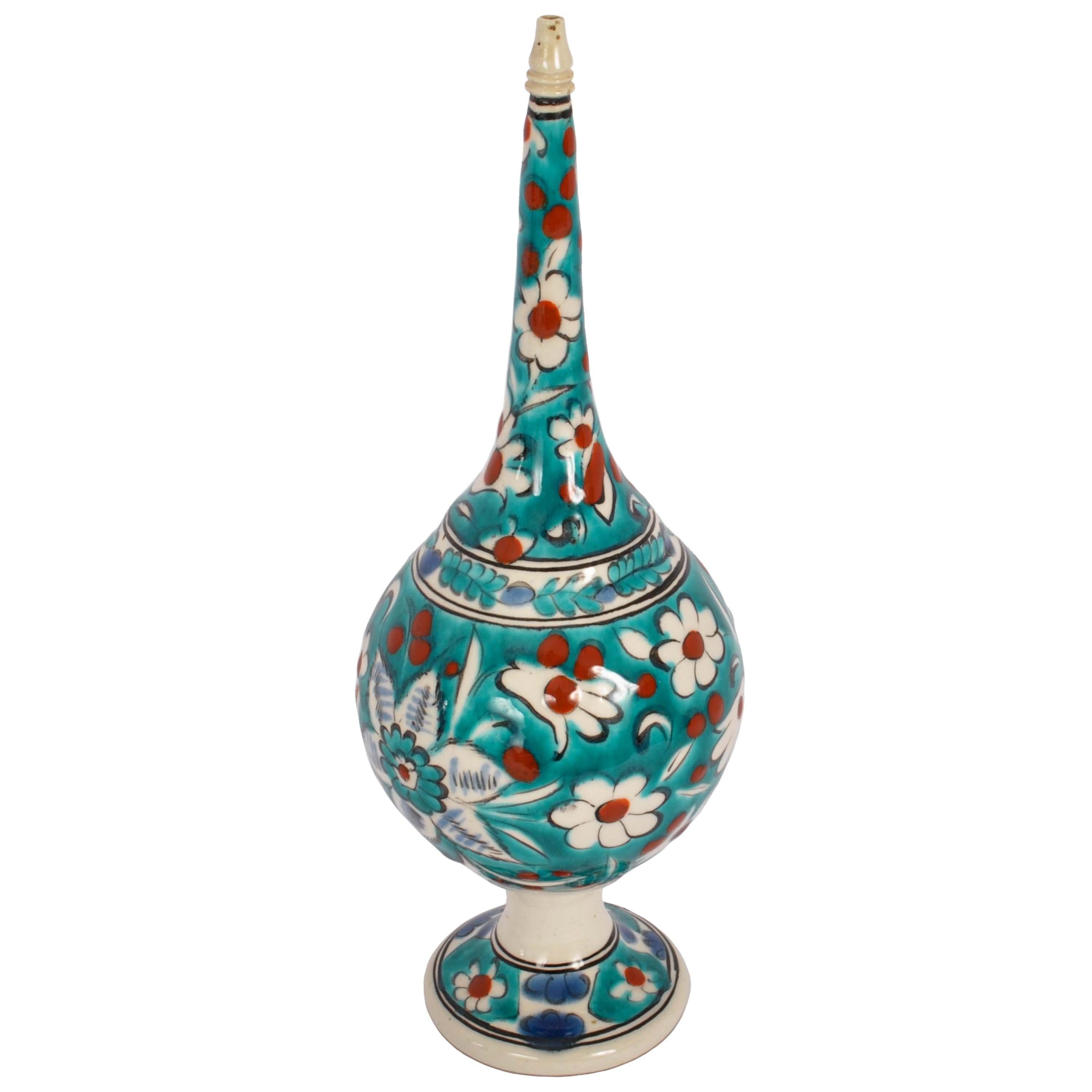Antique 19th Century Ottoman Islamic Kutahya Pottery Rosewater Dropper, Turkey   In Excellent Condition For Sale In Portland, OR