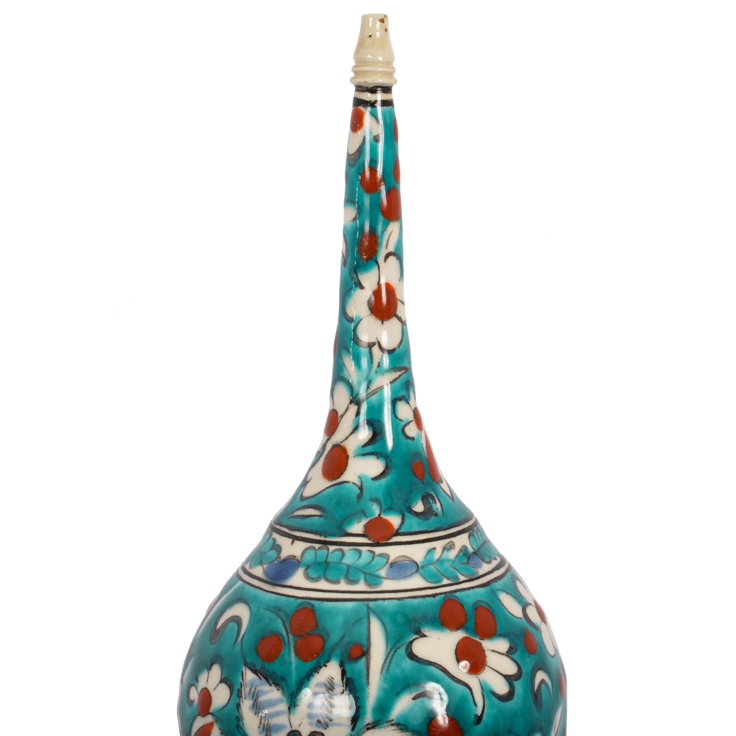 Early 20th Century Antique 19th Century Ottoman Islamic Kutahya Pottery Rosewater Dropper, Turkey   For Sale