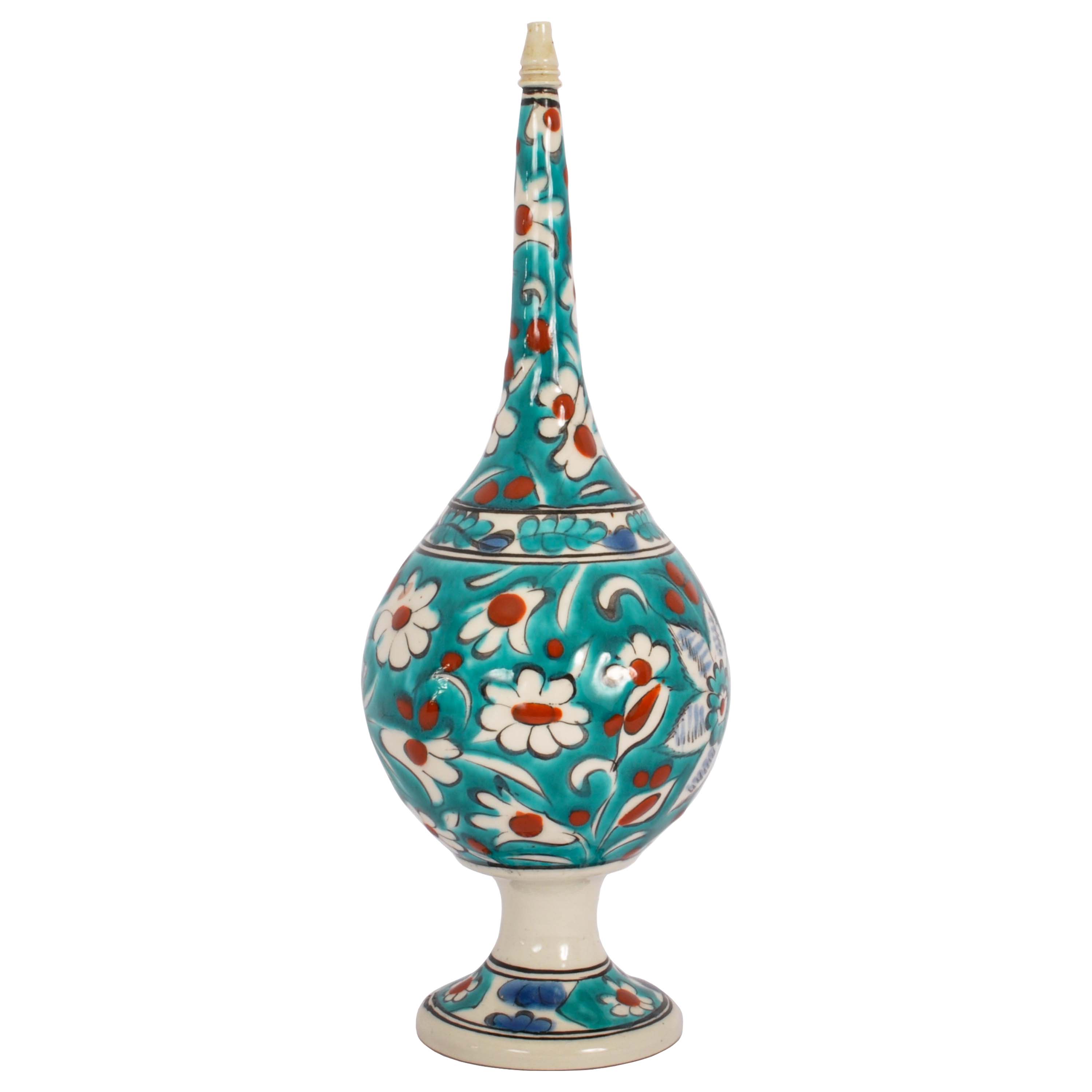 Antique 19th Century Ottoman Islamic Kutahya Pottery Rosewater Dropper, Turkey   For Sale