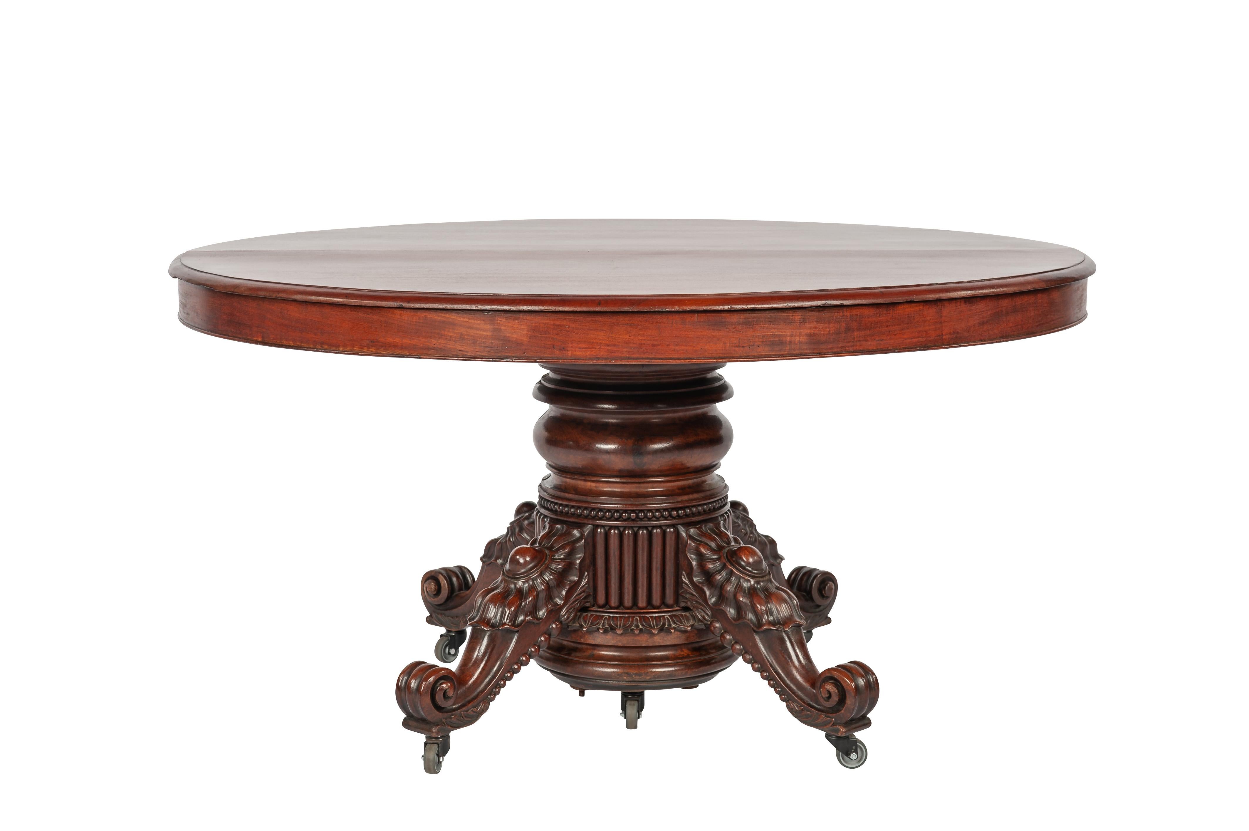 19th Century Antique 19th-century oval extendible French warm brown mahogany dining table. For Sale